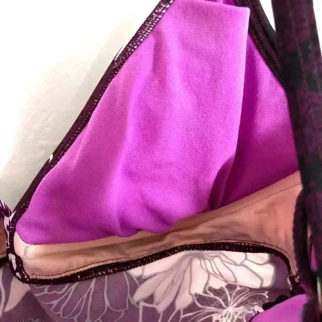 Athleta Purple Floral Ruched Tankini / Bikini Top