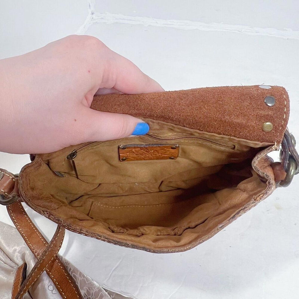 Patricia Nash Brown Leather Studded Crossbody Bag Boho Western Purse