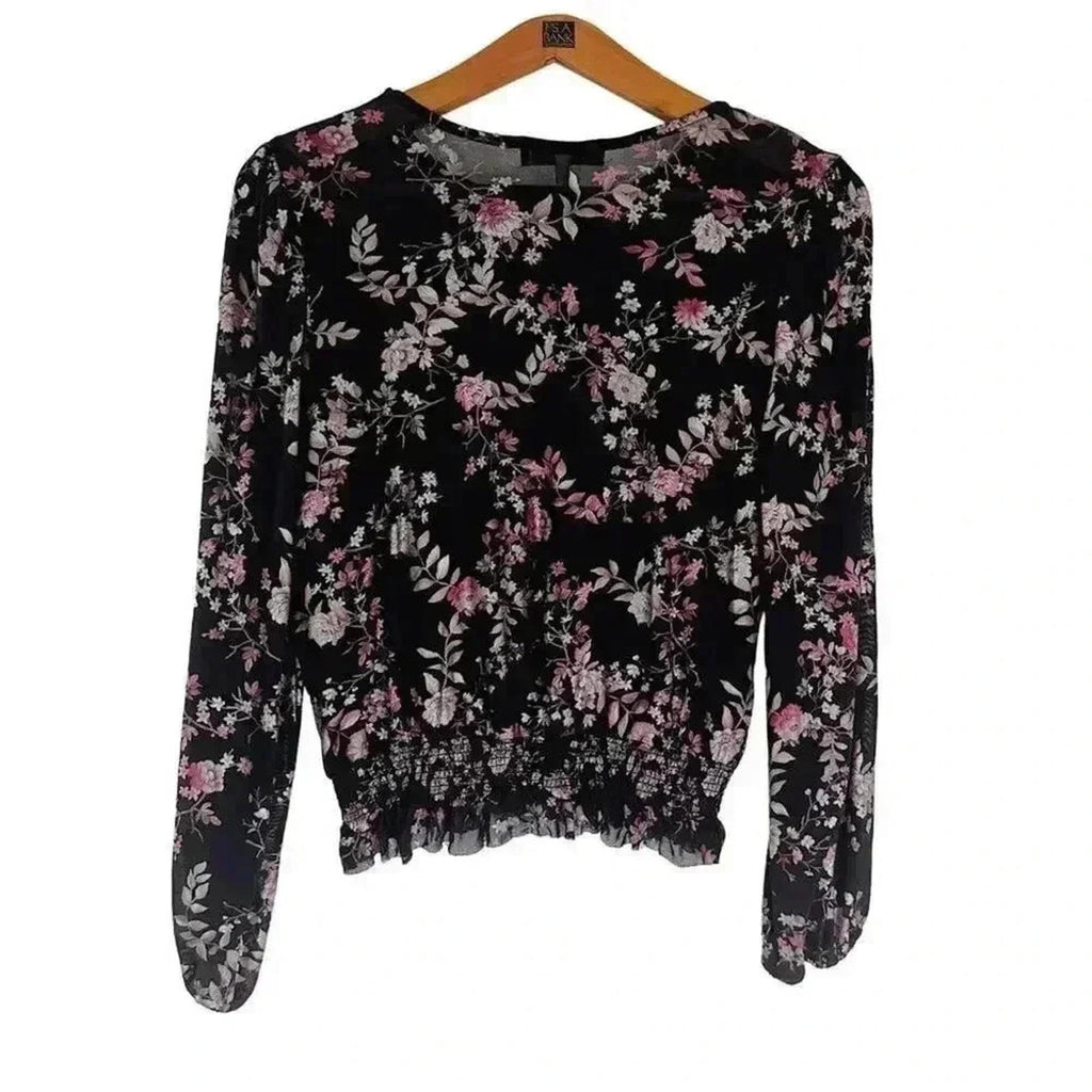 Crave Fame Black Pink Mesh Long Sleeved Blouse Festival Rave Women's Size S