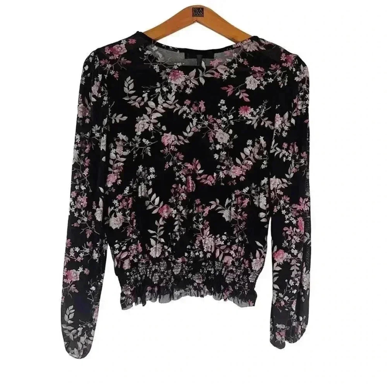 Crave Fame Black Pink Mesh Long Sleeved Blouse Festival Rave Women's Size S