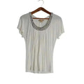 Michael Kors White Studded Blouse Ruffled Short Sleeve Boho Chic Bohemian Size S