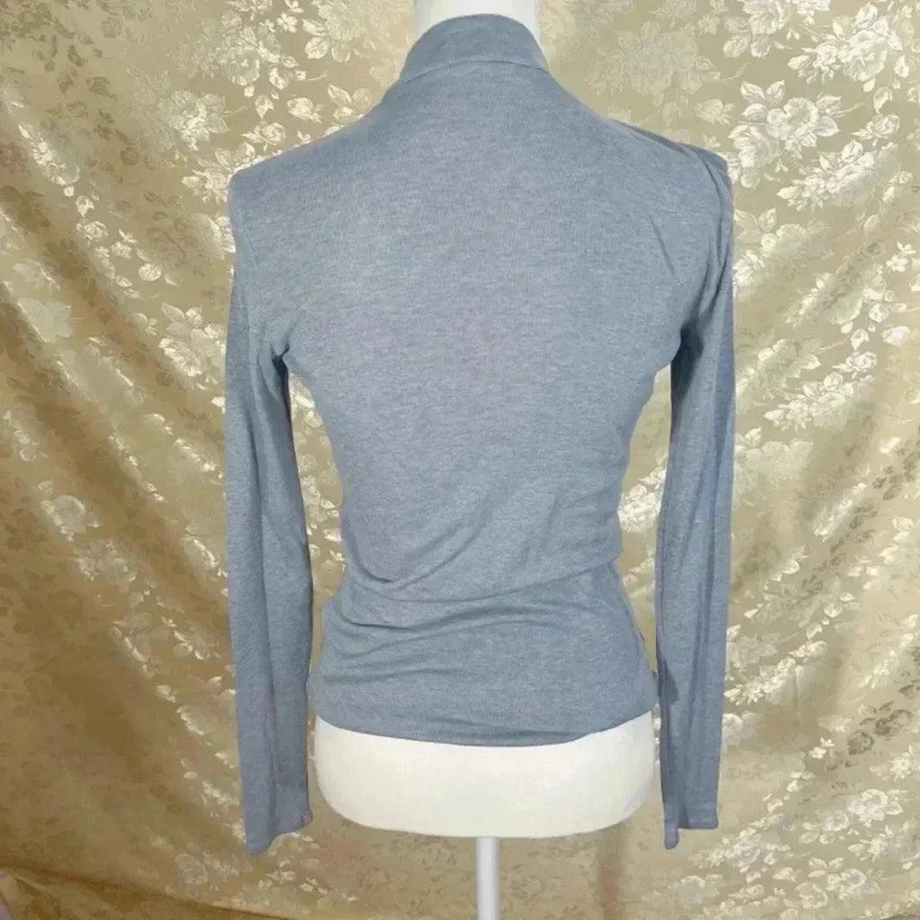 Frame Silk Mock Neck Long Sleeved Grey Shirt Keyhole Women's Size S