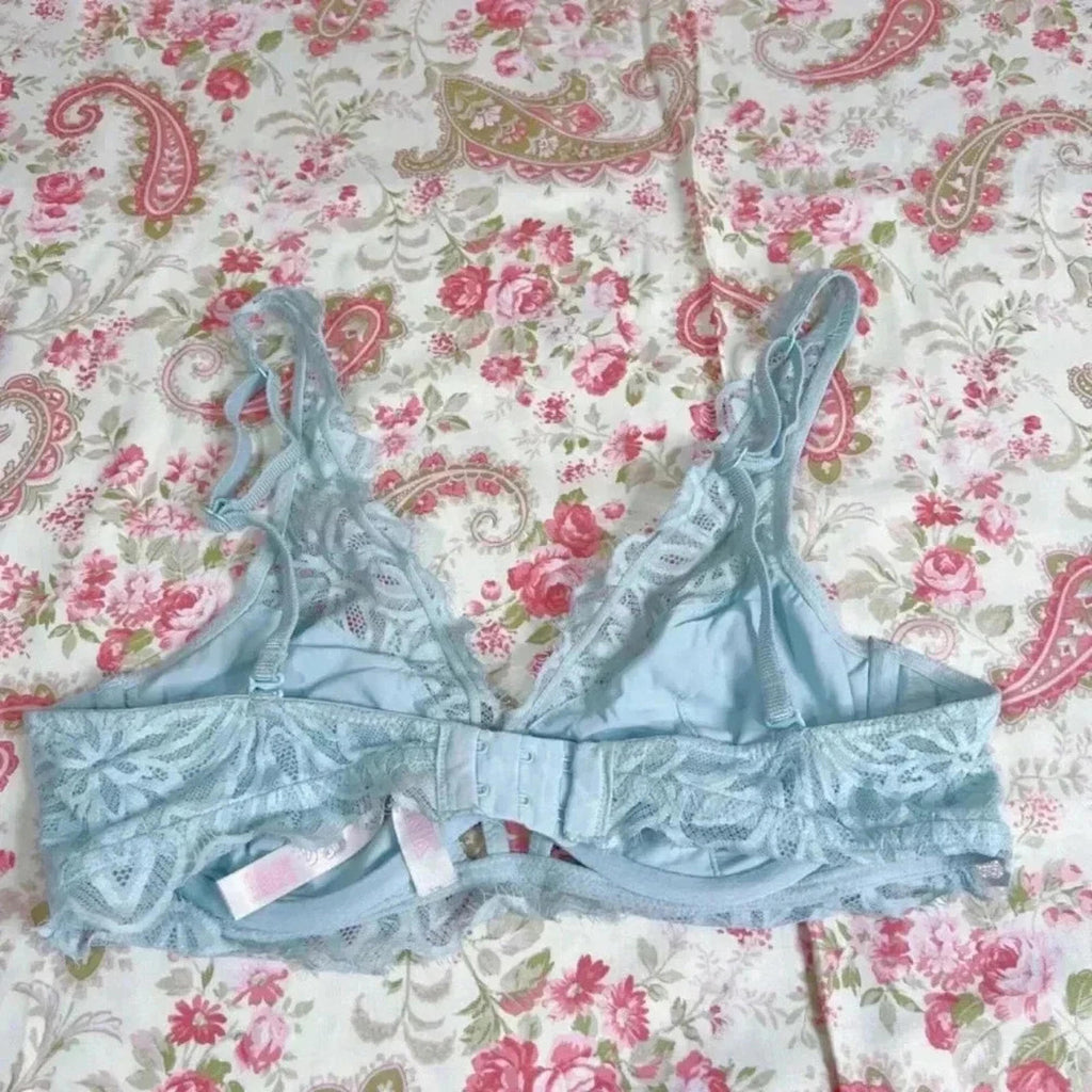 PINK by Victoria's Secret Light Blue Date Unlined Lace Bralette Size S