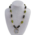 Green Beaded Silver Pendant Statement Necklace Boho