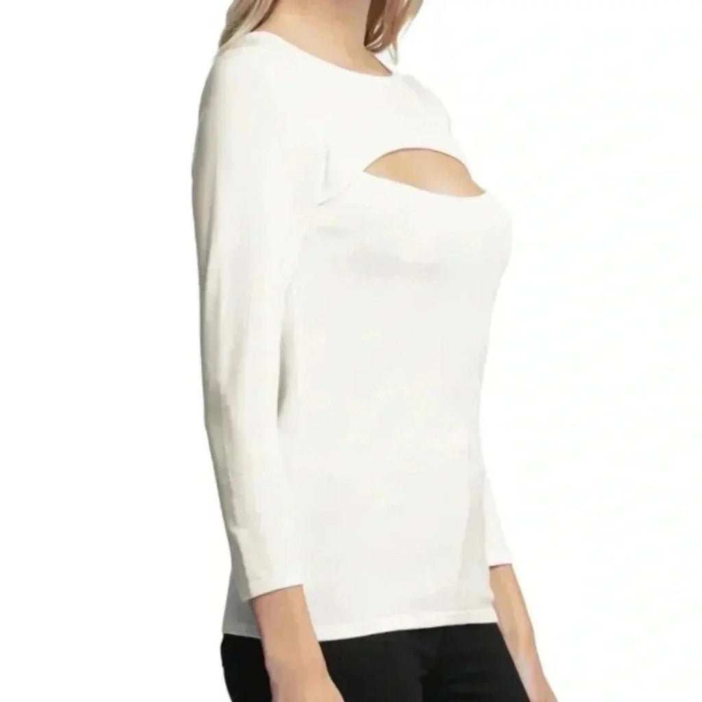 NWT L'Agence Jocelyn Cutout Sweater in Ivory Size S Minimalist Quiet Luxury