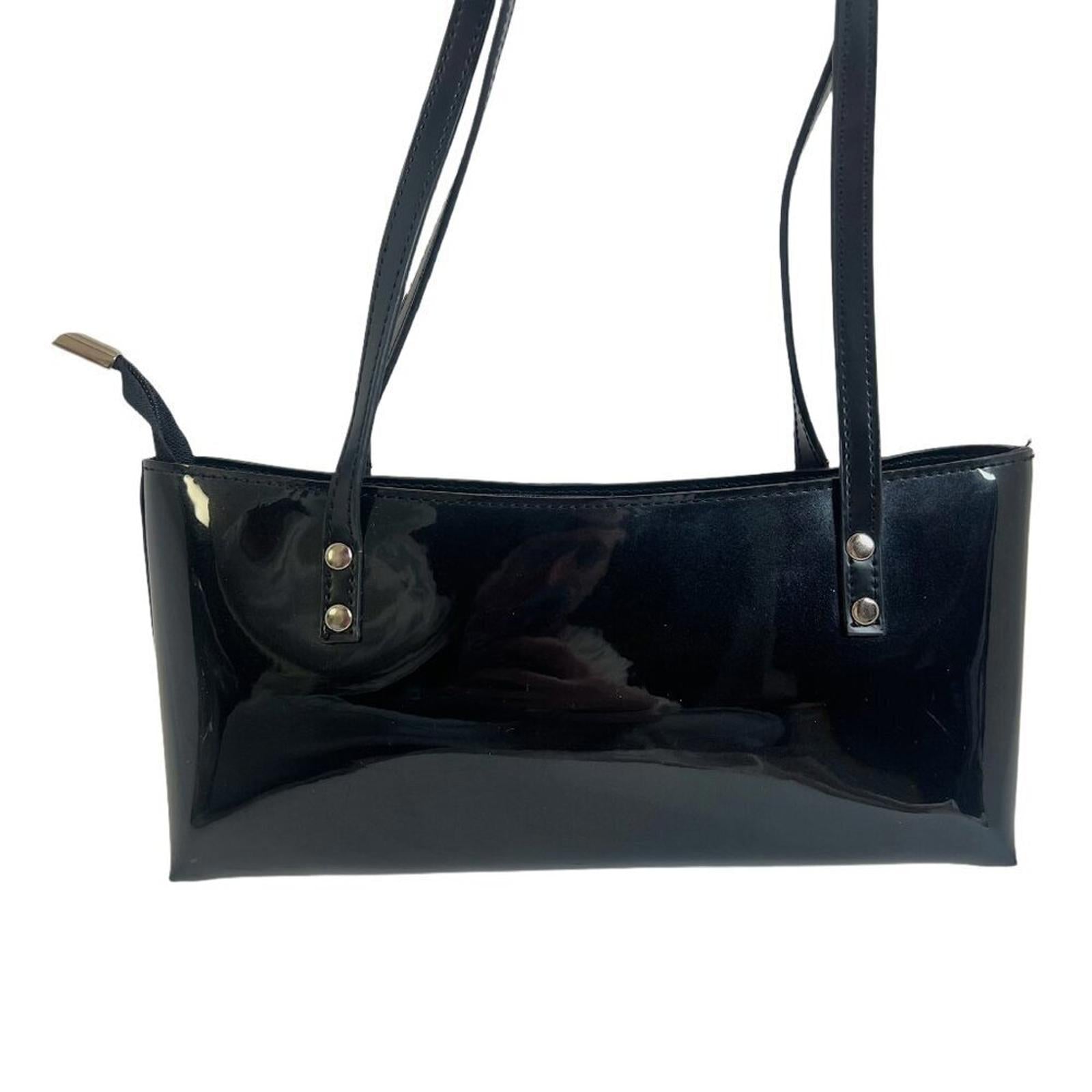 Beijo Black Patent Leather Silver Studded Purse Handbag Shoulderbag