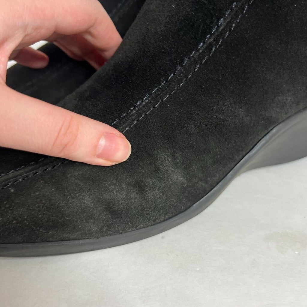 La Canadienne Elizabeth Boot $475 MSRP Black Suede Wedge Booties Size 12