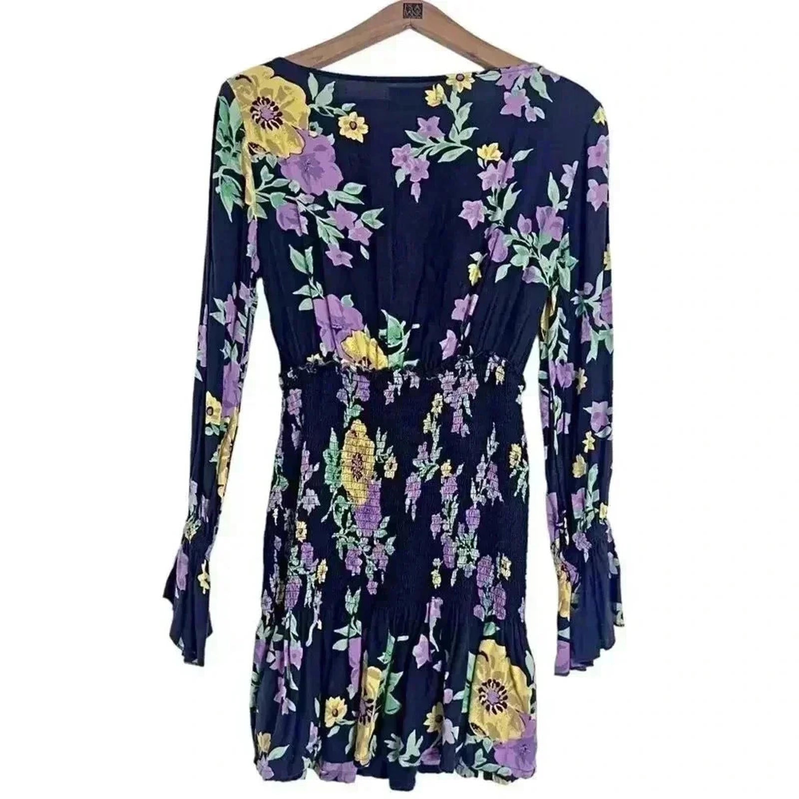 Urban Outfitters UO Black and Purple Smocked Floral Mini Dress Size M