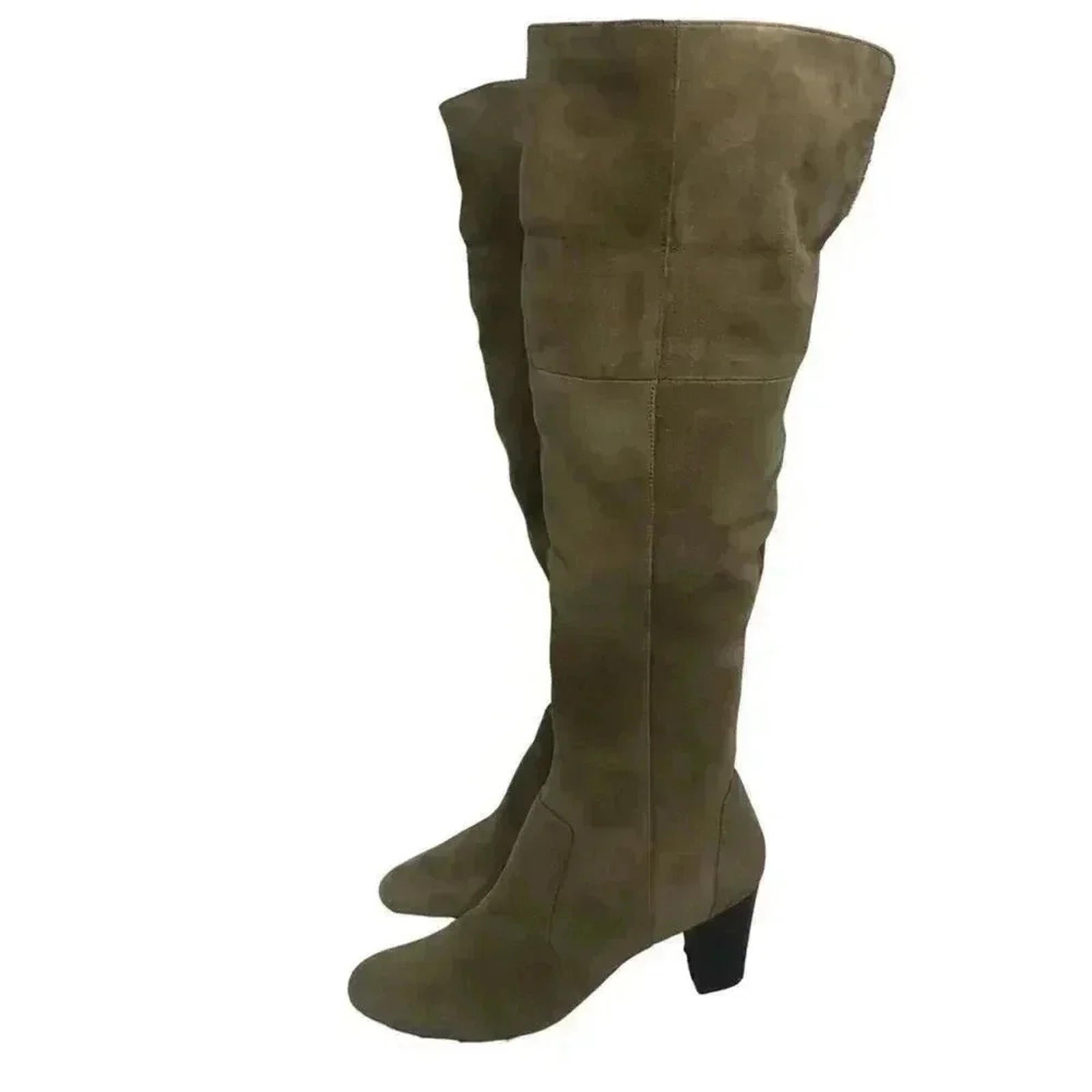 Bardolino Thigh High Tan Suede Heeled Boots Over Knee Women's Size 6