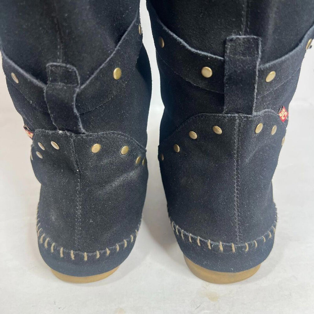 BC Footwear Women's Straight A's Black Suede Moccasin Boots Studded Size 9