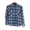 Sanctuary Blue White Plaid Long Sleeve Button Up Blouse Western Women's Size S