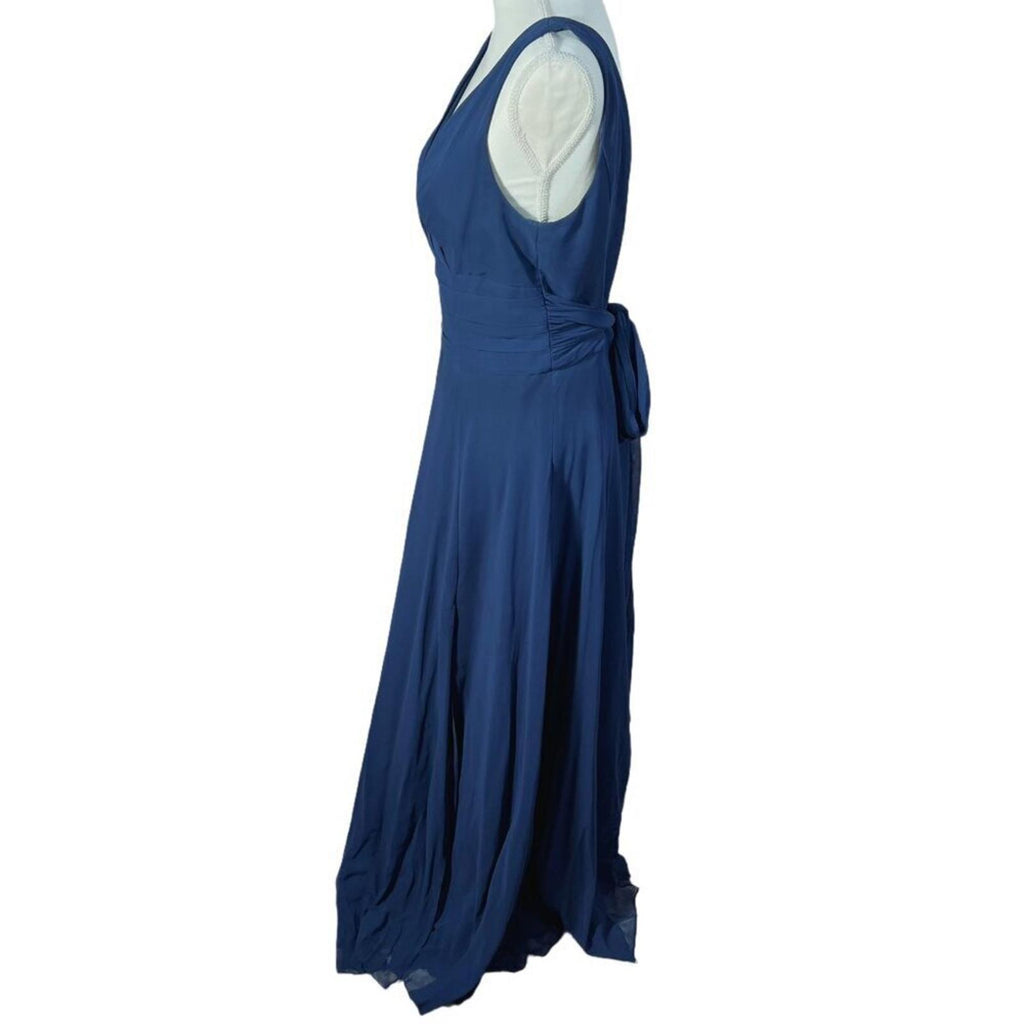 David's Bridal Long Chiffon Surplice Tank Dress in Marine Blue Women's Size 10