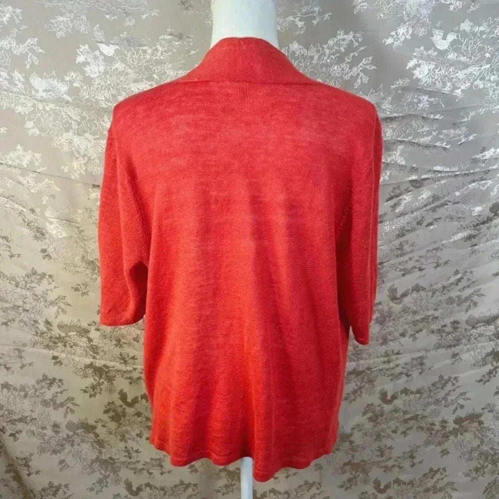 Eileen Fisher Coral Short Sleeve Linen Cardigan Open Front Size L