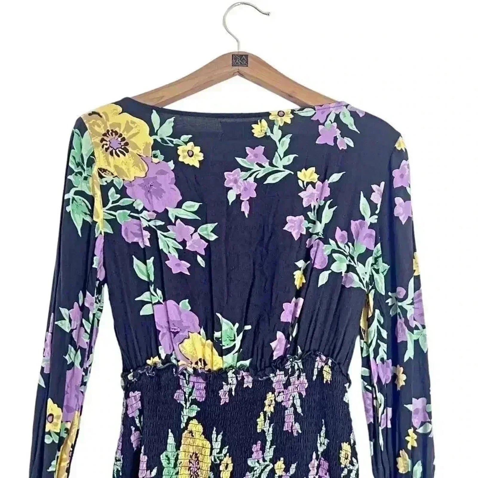 Urban Outfitters UO Black and Purple Smocked Floral Mini Dress Size M
