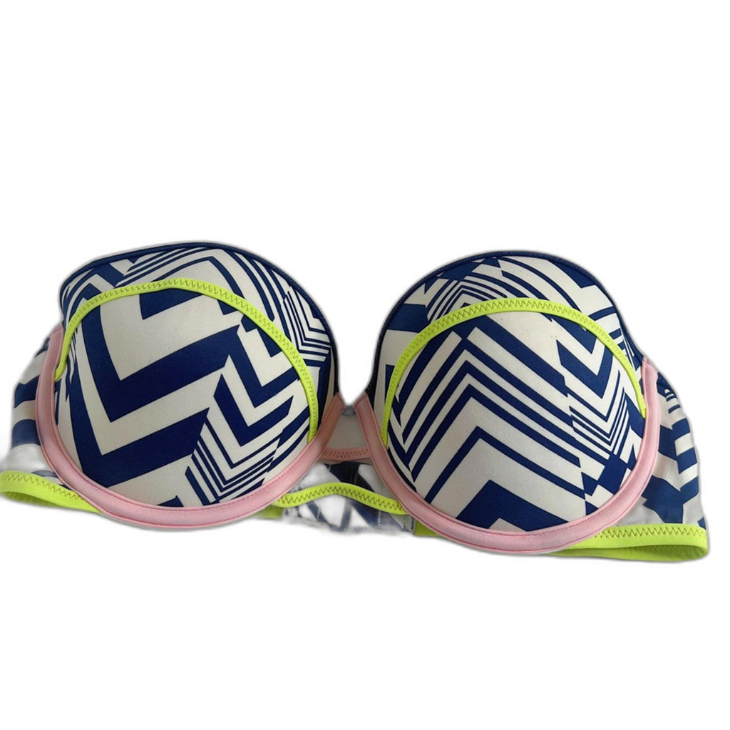 Victoria; Secret VS The Flirt Bandeau Bikini Top Blue White Geometric Size 34D