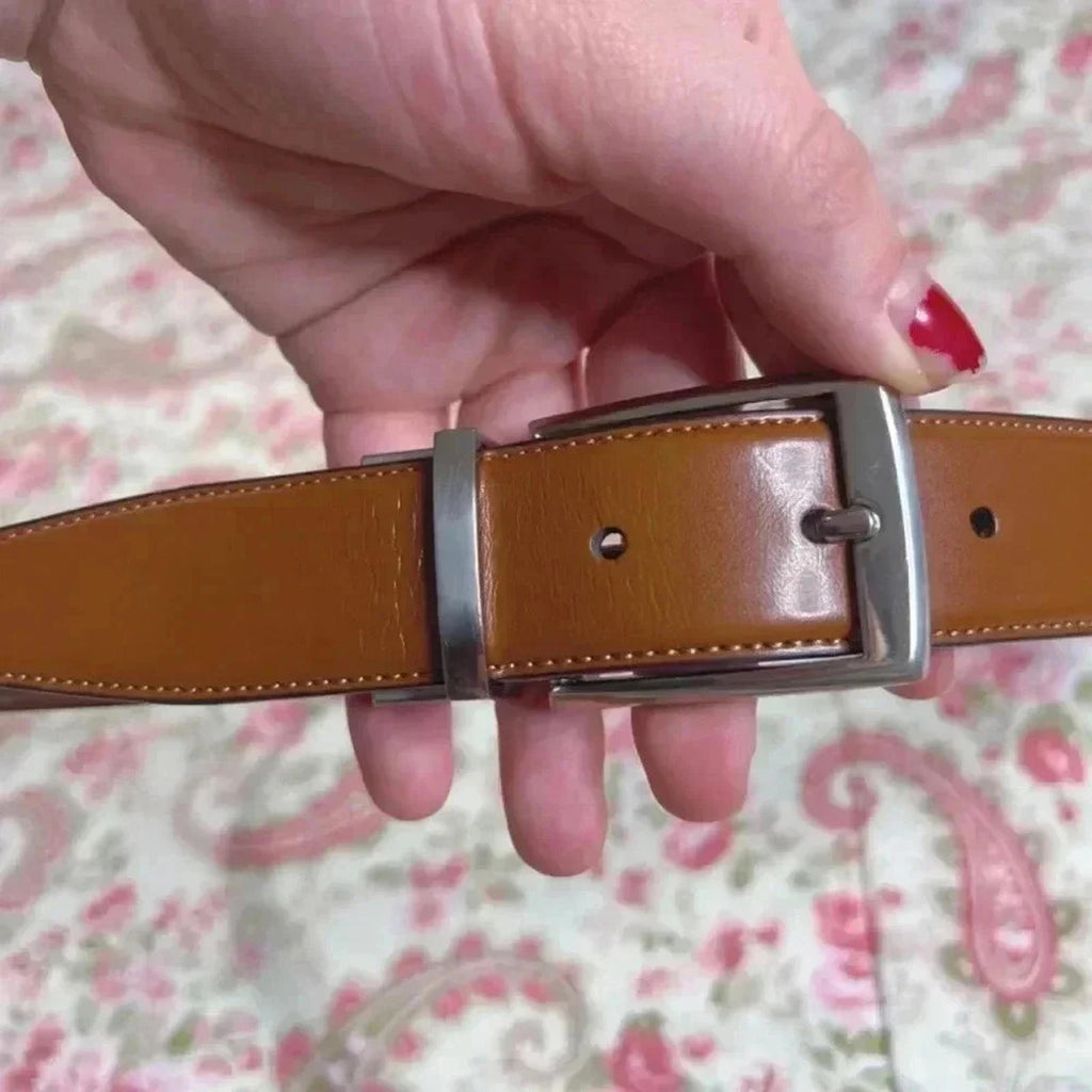 Original Penguin Cognac Leather Belt Silver Square Buckle Size 36