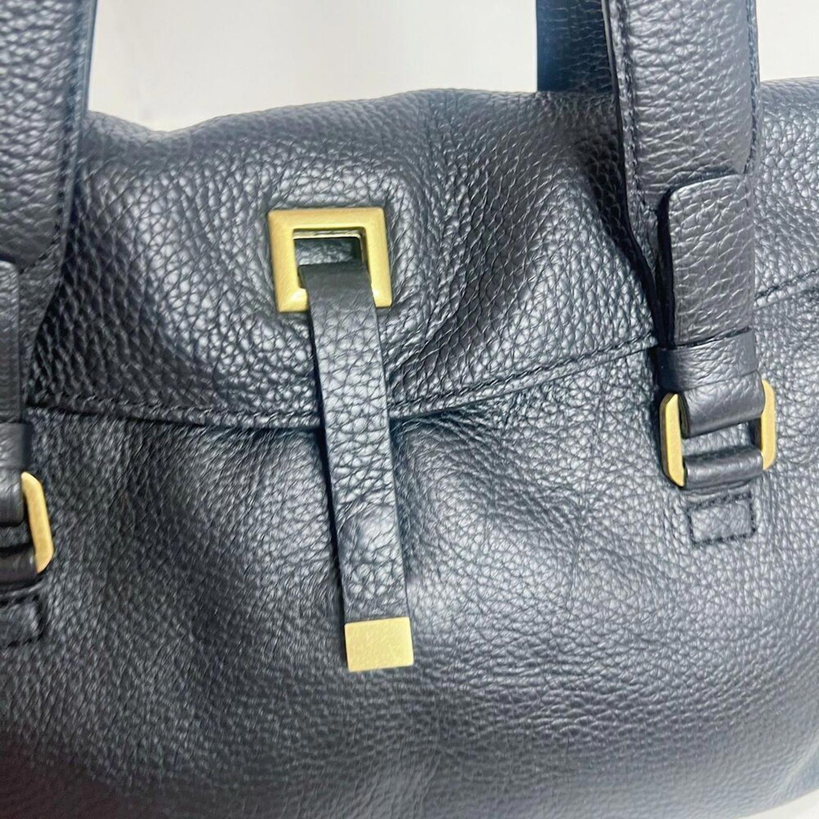 Adrienne Vittadini Black Pebbled Leather Shoulder Bag Gold Hardware Purse