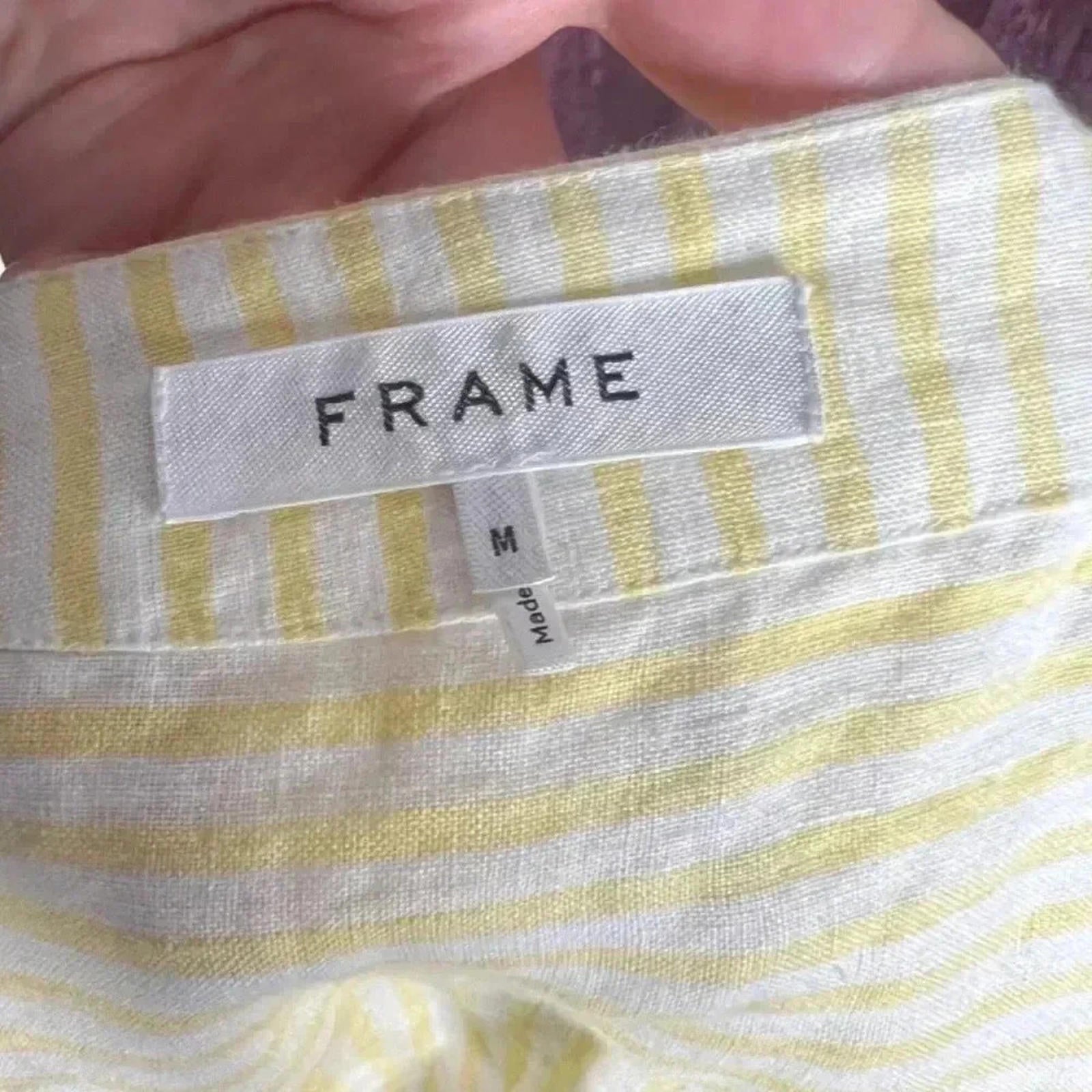 NWT Frame Yellow Striped Linen Wrap Top Women's Size M Summer Beach