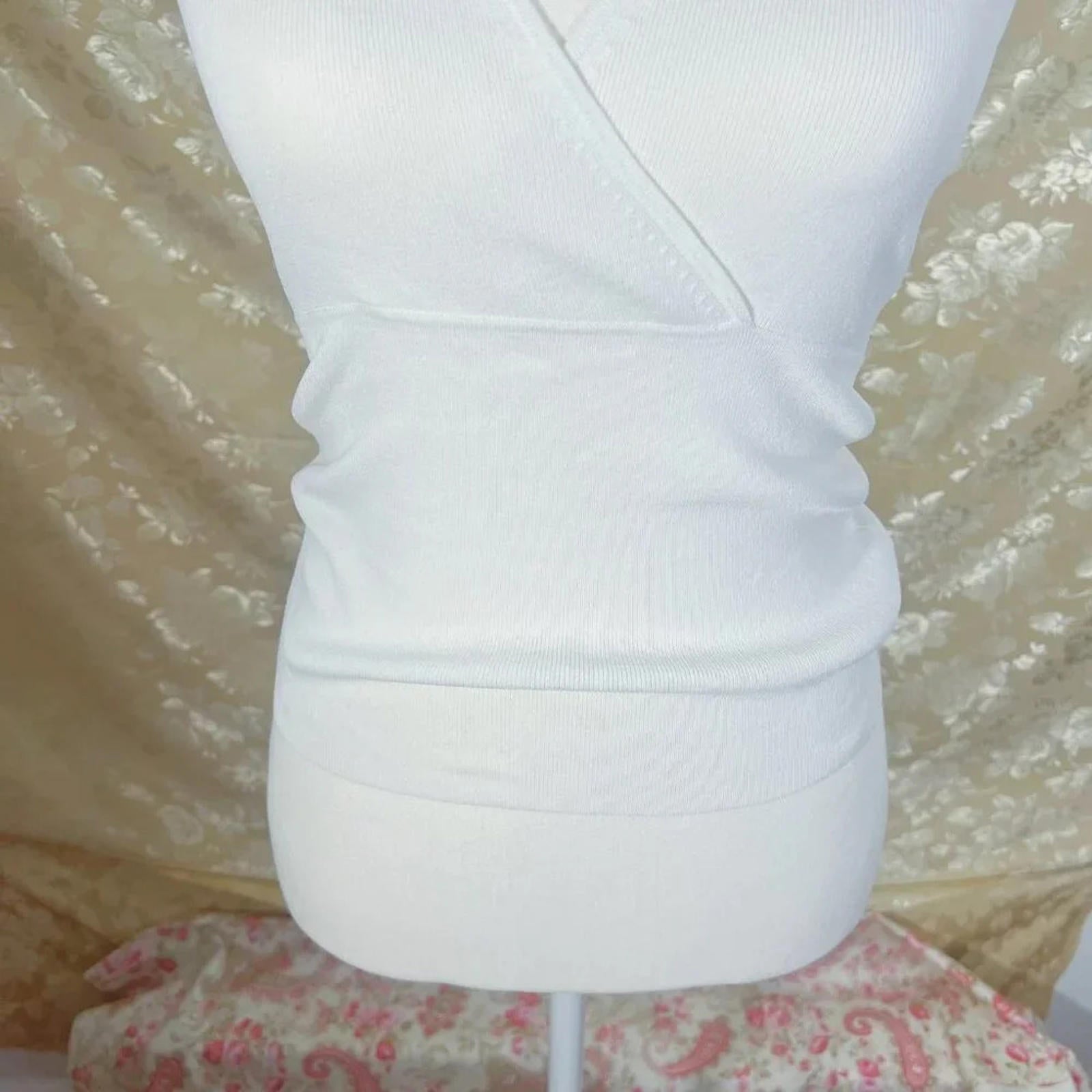 y2k Vintage Loft White Ribbed Crossover Halter Top Women's Size M
