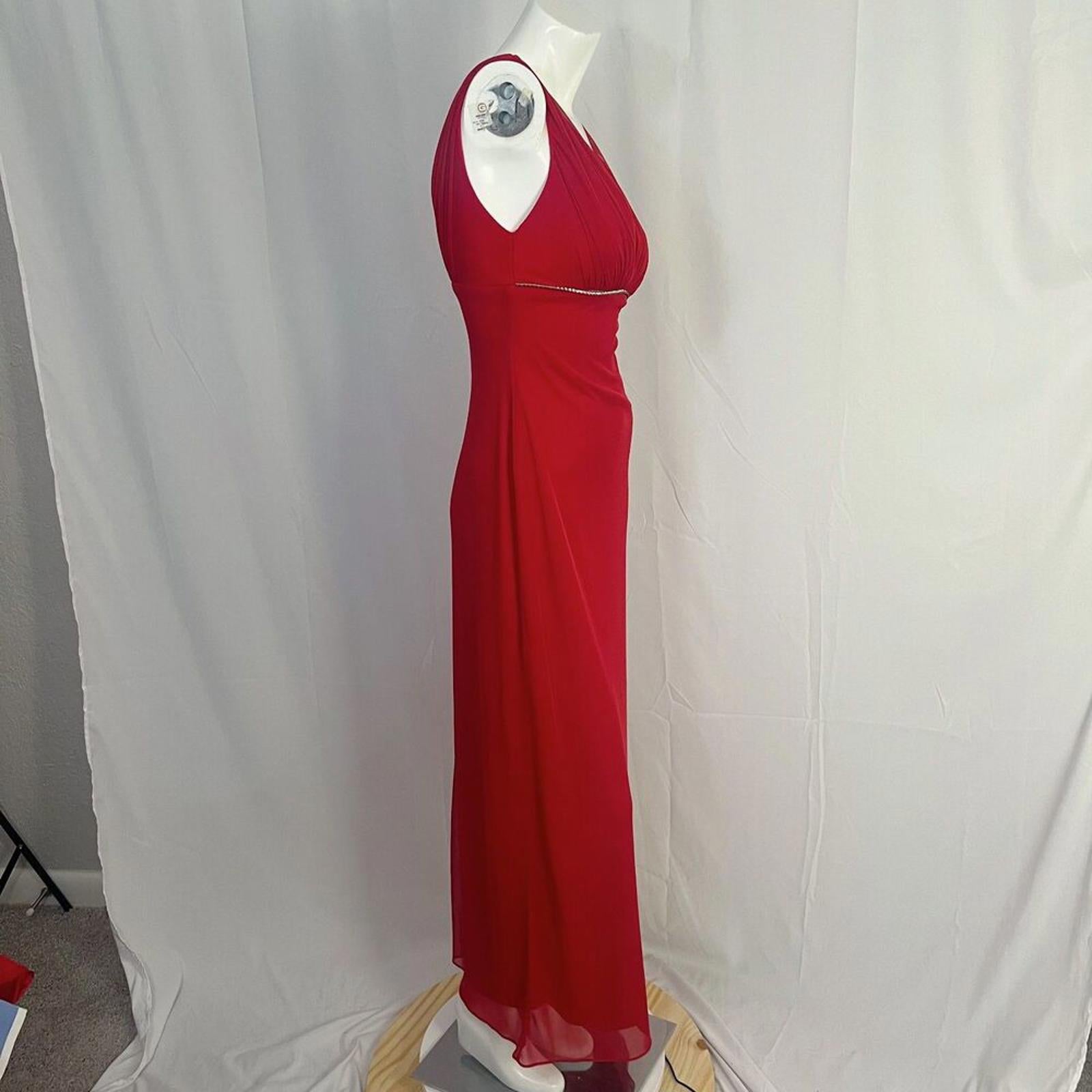 90s Vintage Betsy & Adam by Linda Bernell Red Evening Gown Plunging Neck Size 4