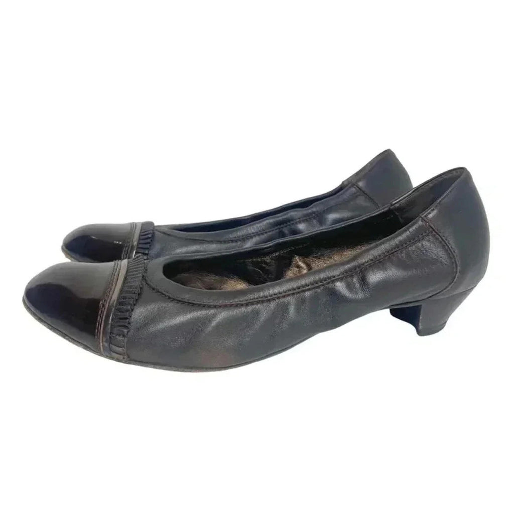 AGL Brown Leather Rounded Toe Heels Heeled Ballet Shoes Size 39.5