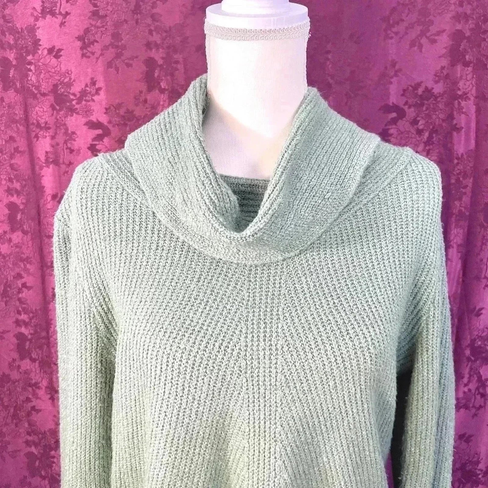 Tahari Green Cowl Neck Sweater Mock Neck Knit Women's Size L
