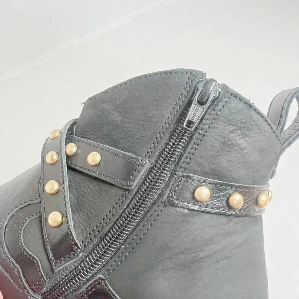 Naot Taku Black Leather Western Boots Gold Studs Aura Collection Size 37