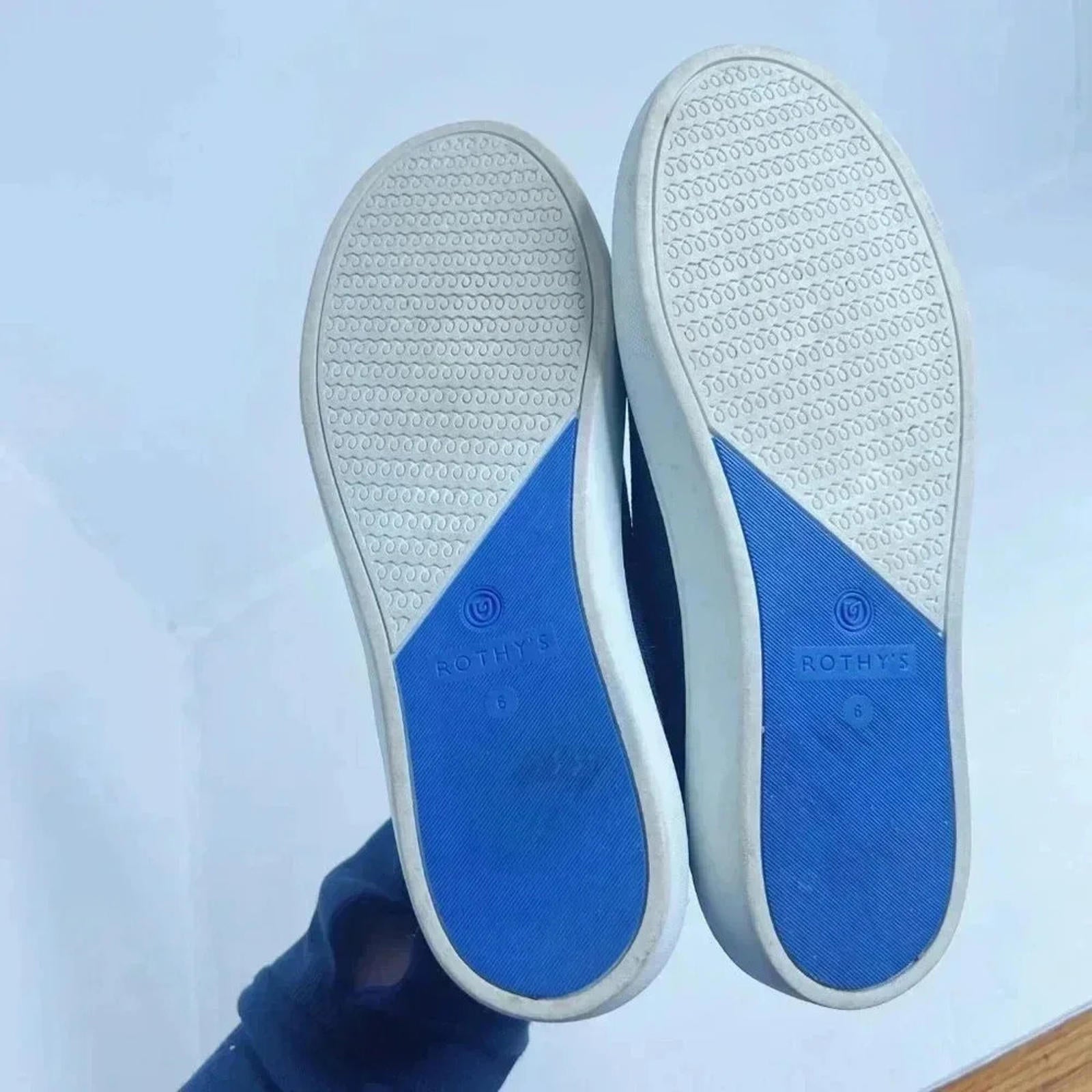 Rothy's Black Blue and White Stripes Slip On Sneakers Size 6