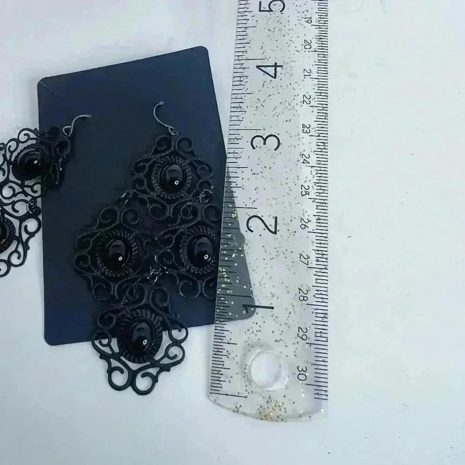 Black Gothic Drop Earrings Statement Dark Halloween Grunge Punk