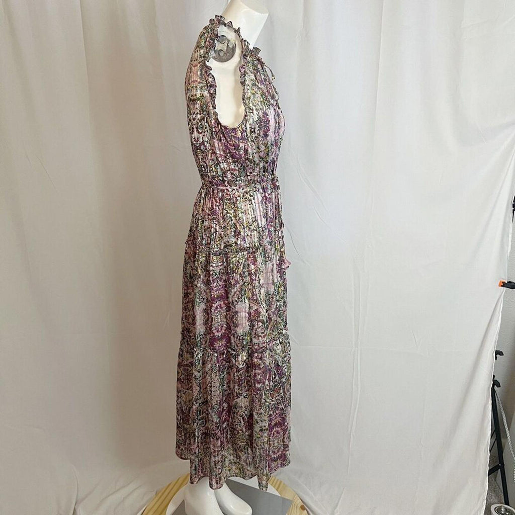 NWT Socialite Metallic Floral Print Tiered Sleeveless Purple Green Dress Size XL