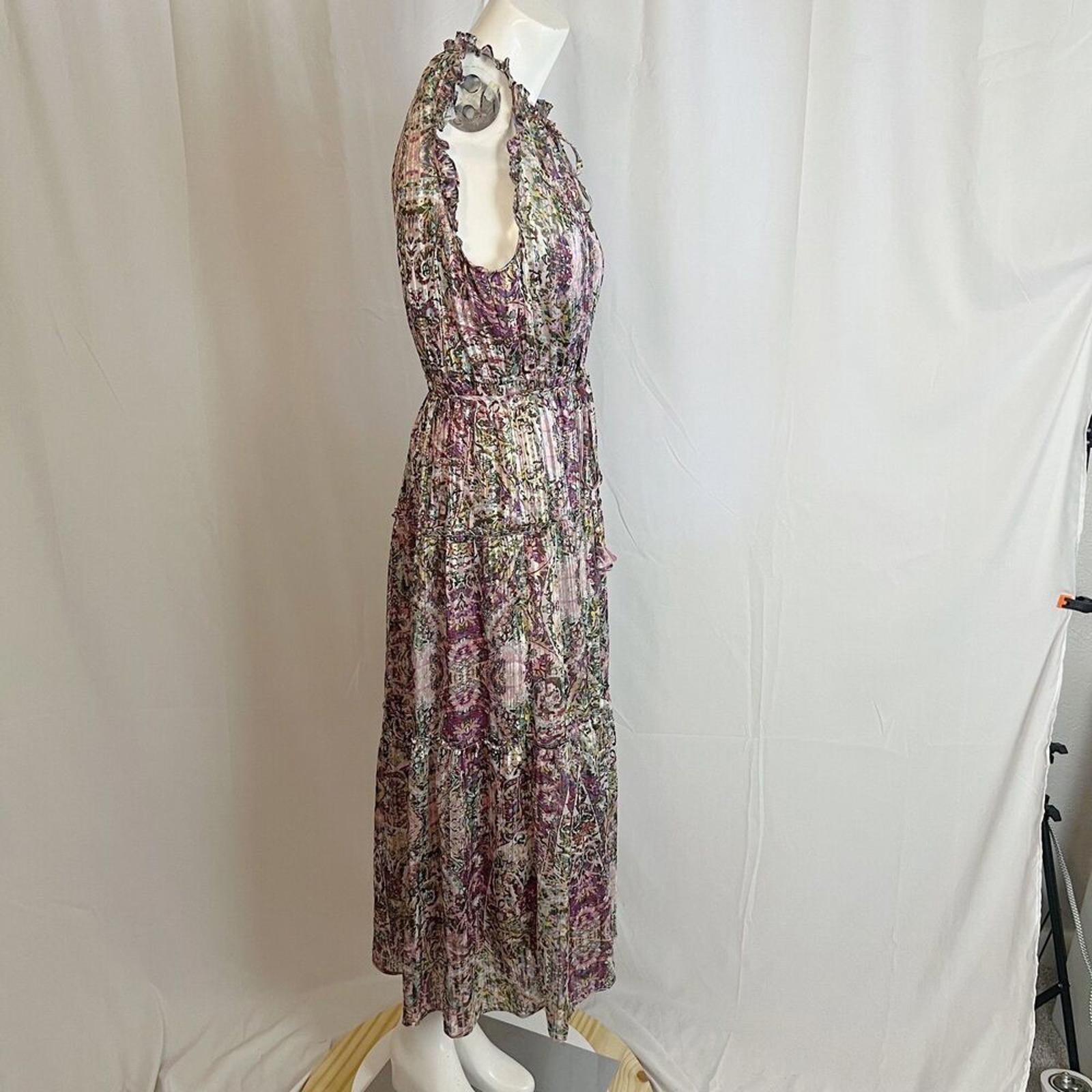 NWT Socialite Metallic Floral Print Tiered Sleeveless Purple Green Dress Size XL