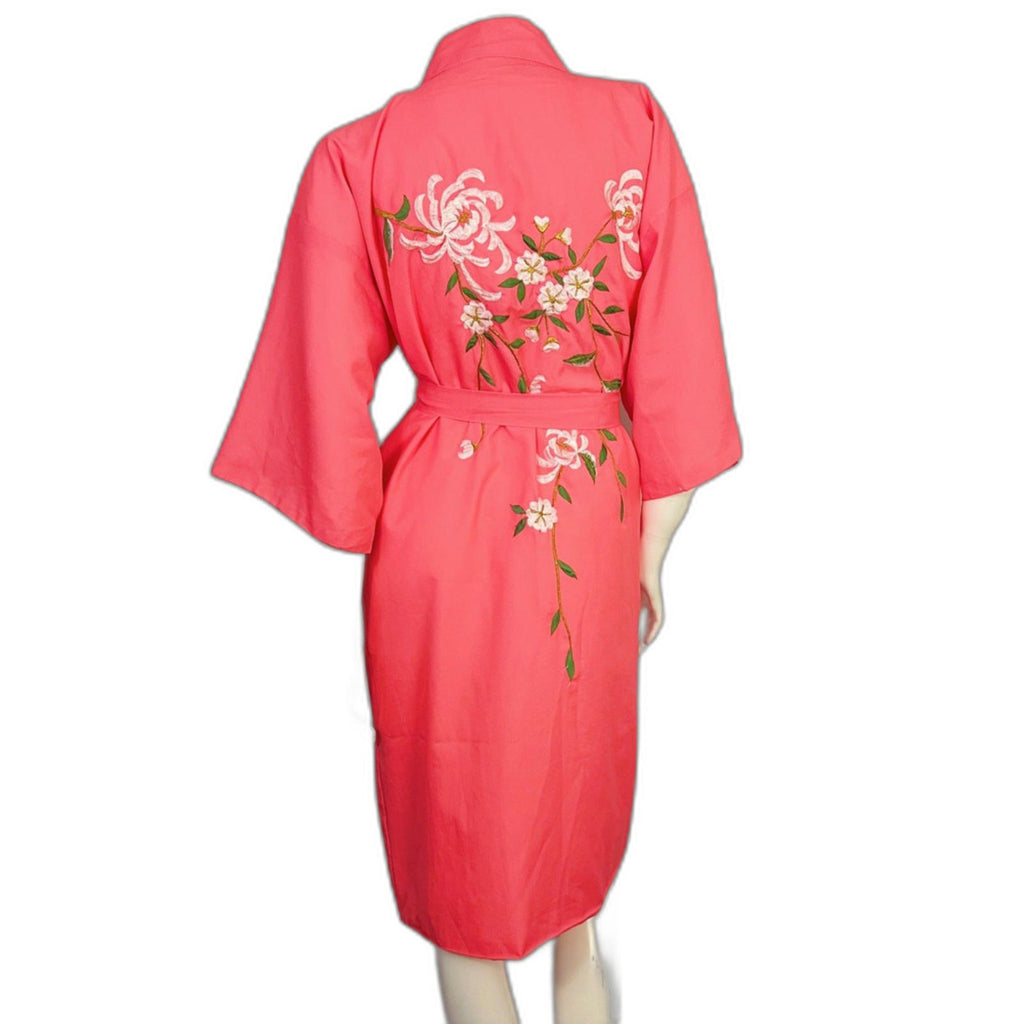 RARE Vintage 1960s 1970s Japanese Neon Pink Cherry Blossom Embroidered Robe