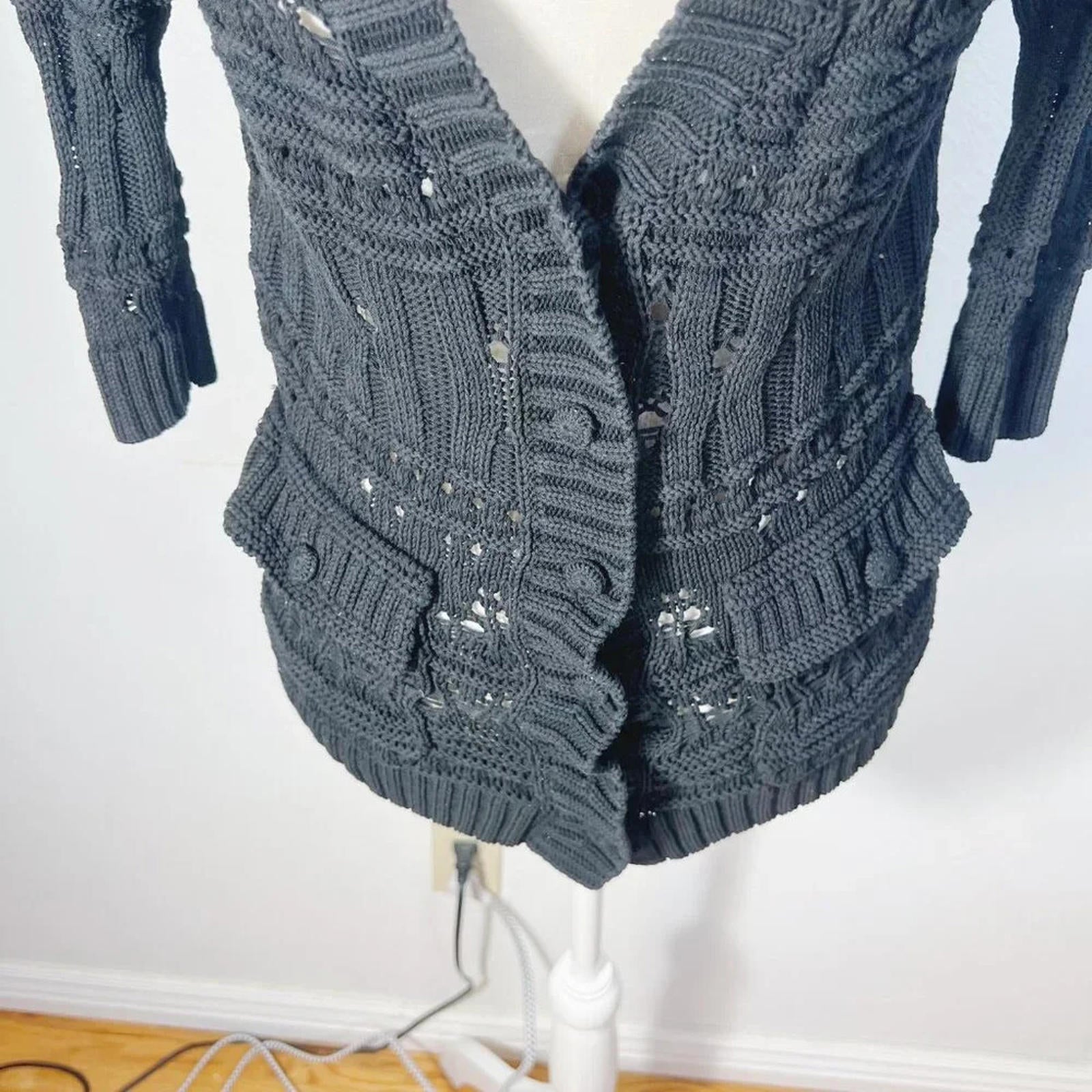Doncaster Collection 100% Silk Black Knit Cardigan Women's Size XS