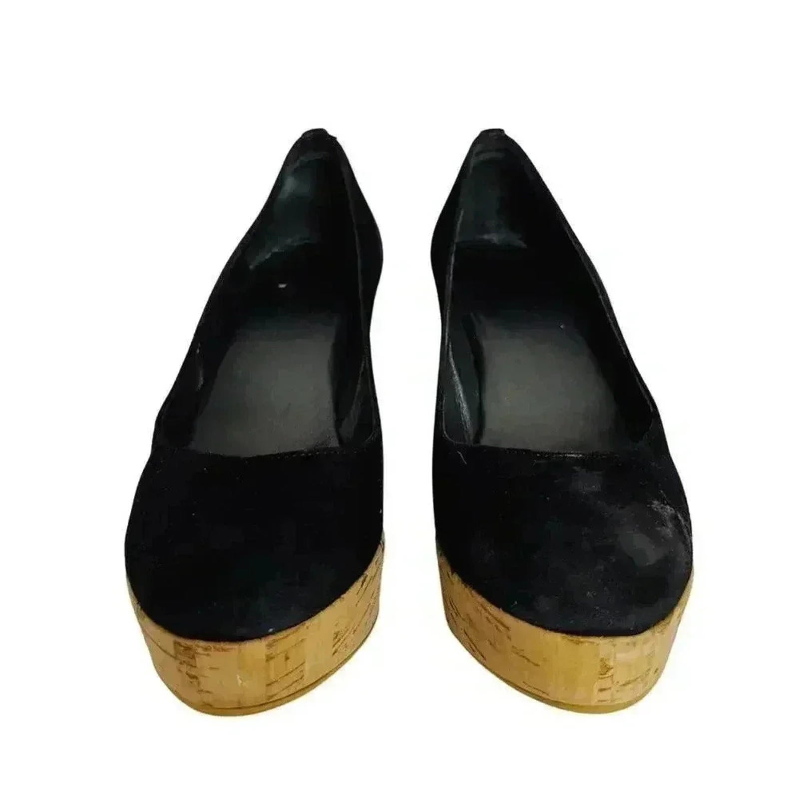 Stuart Weitzman Vintage Black Suede Leather Cork Wedges Women's Size 5