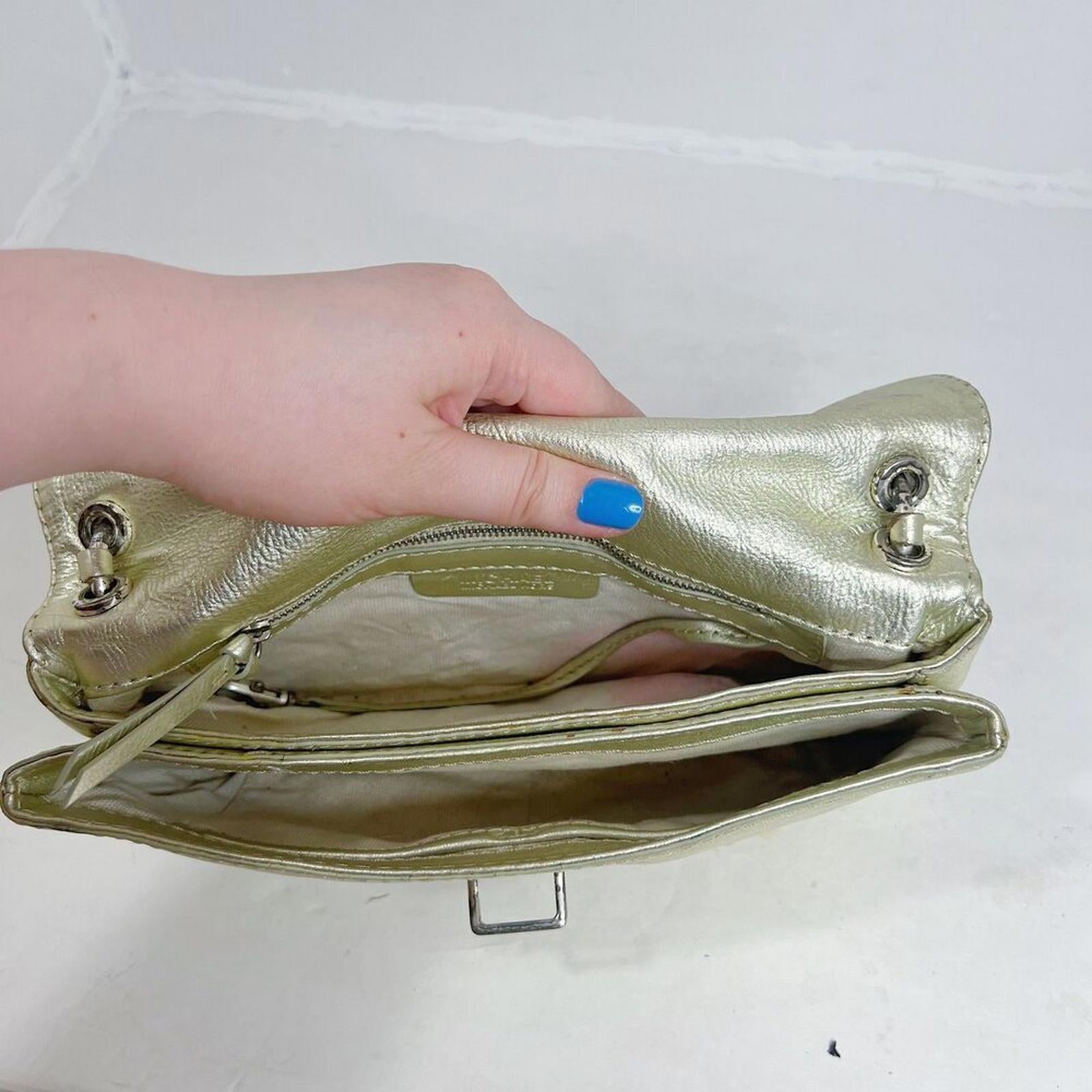 Vintage Michael Kors Fulton Gold Leather Shoulder Bag Silver Chain Purse