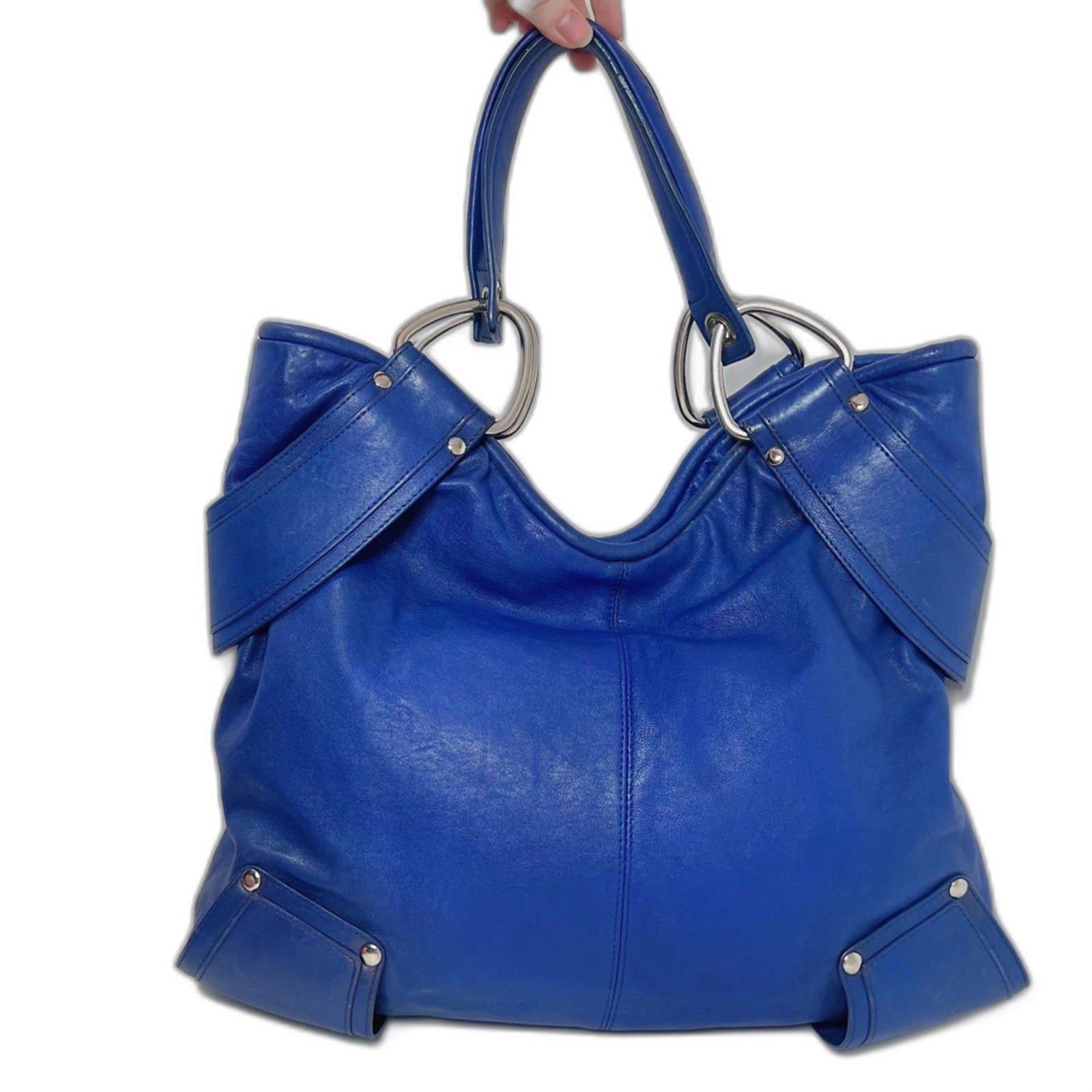 RARE y2k Vintage Kooba Royal Blue Leather Shoulder Bag Handbag Silver Accents