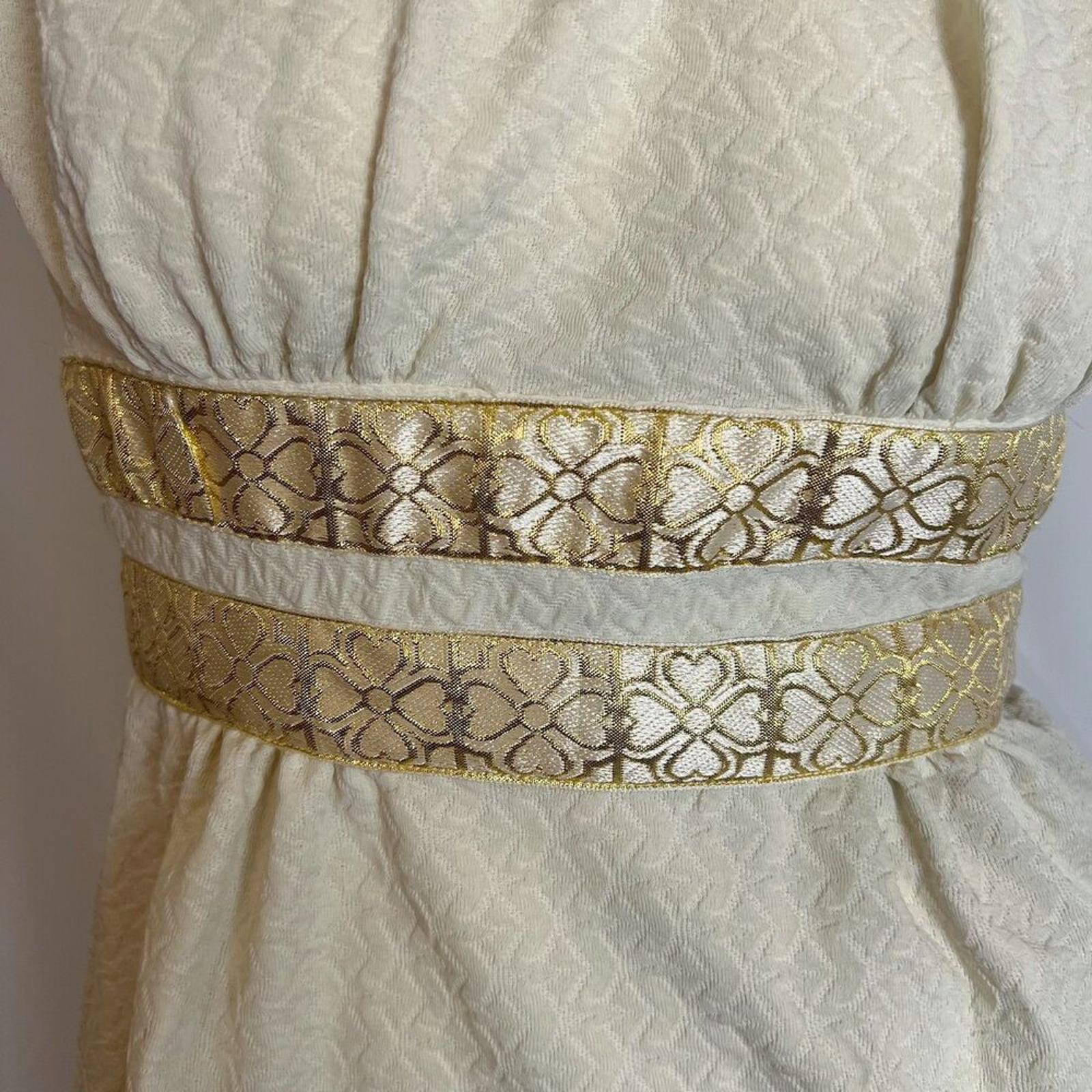 Vintage 60s Cream Mini Dress Gold Trim Belt Mod Sleeveless Sheath Dress Size 7