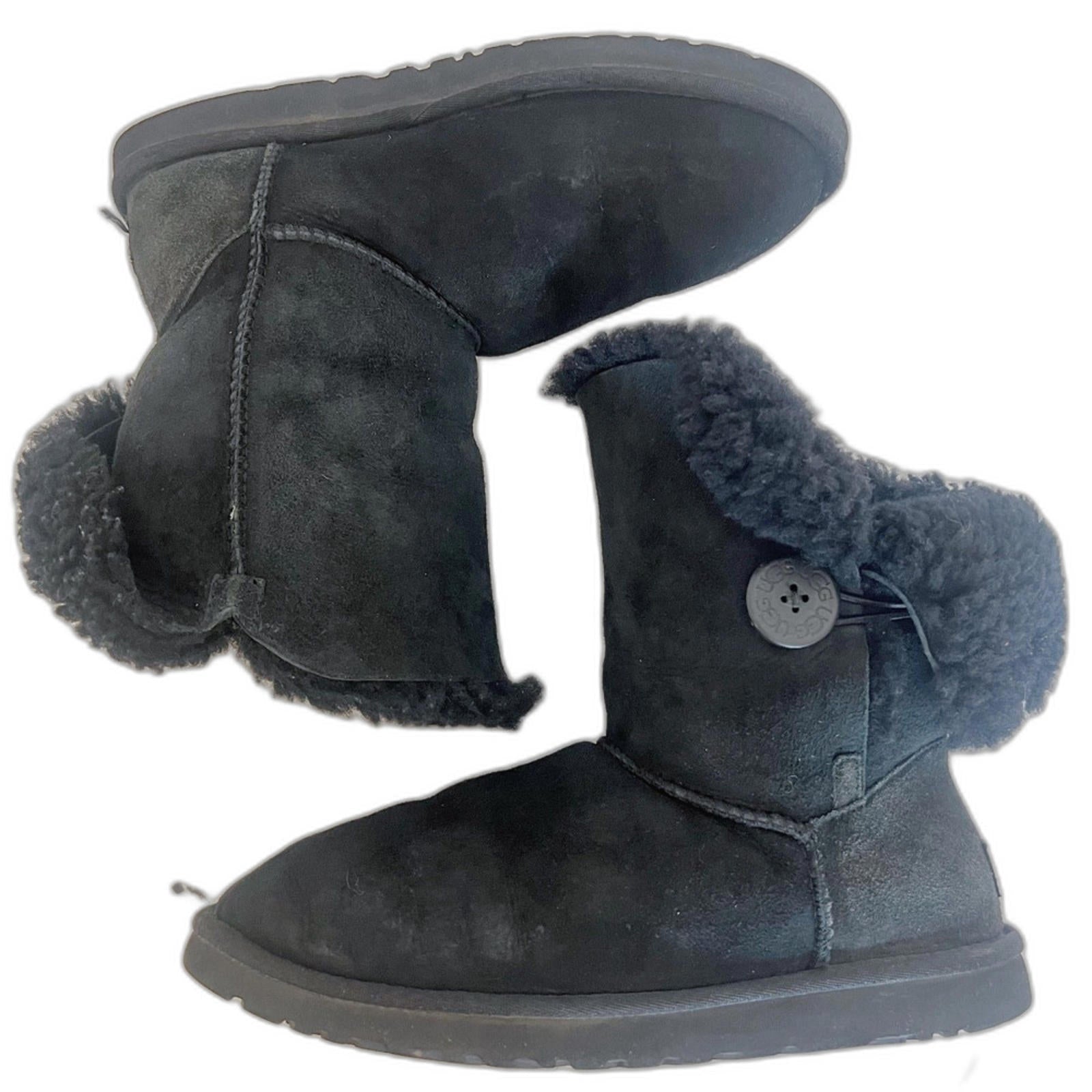 Ugg Bailey Button Short Boots Black Shearling Women's Size 9