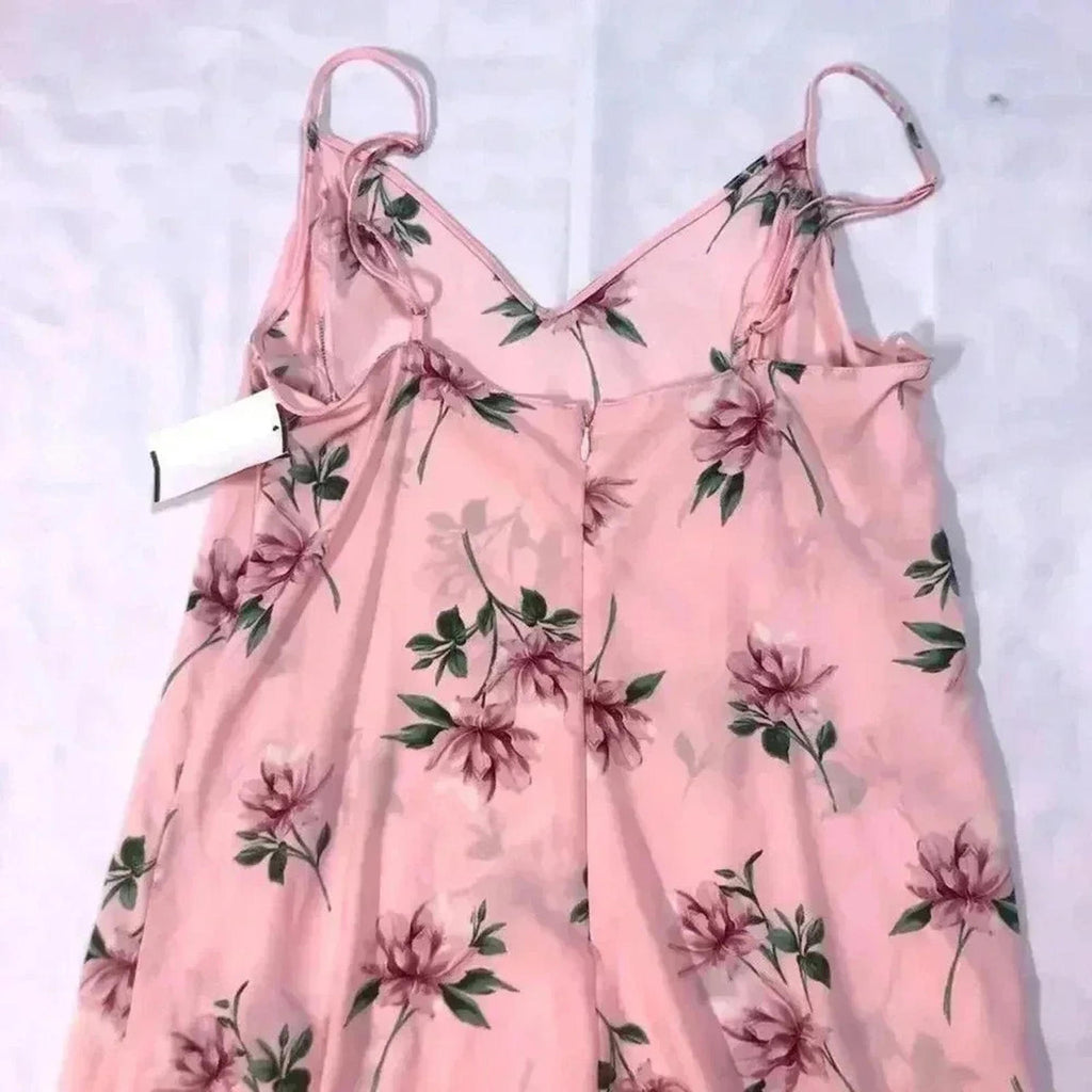 NWT Lush Pink Floral Maxi Dress Chiffon Girly Coquette Boho Chic Size M