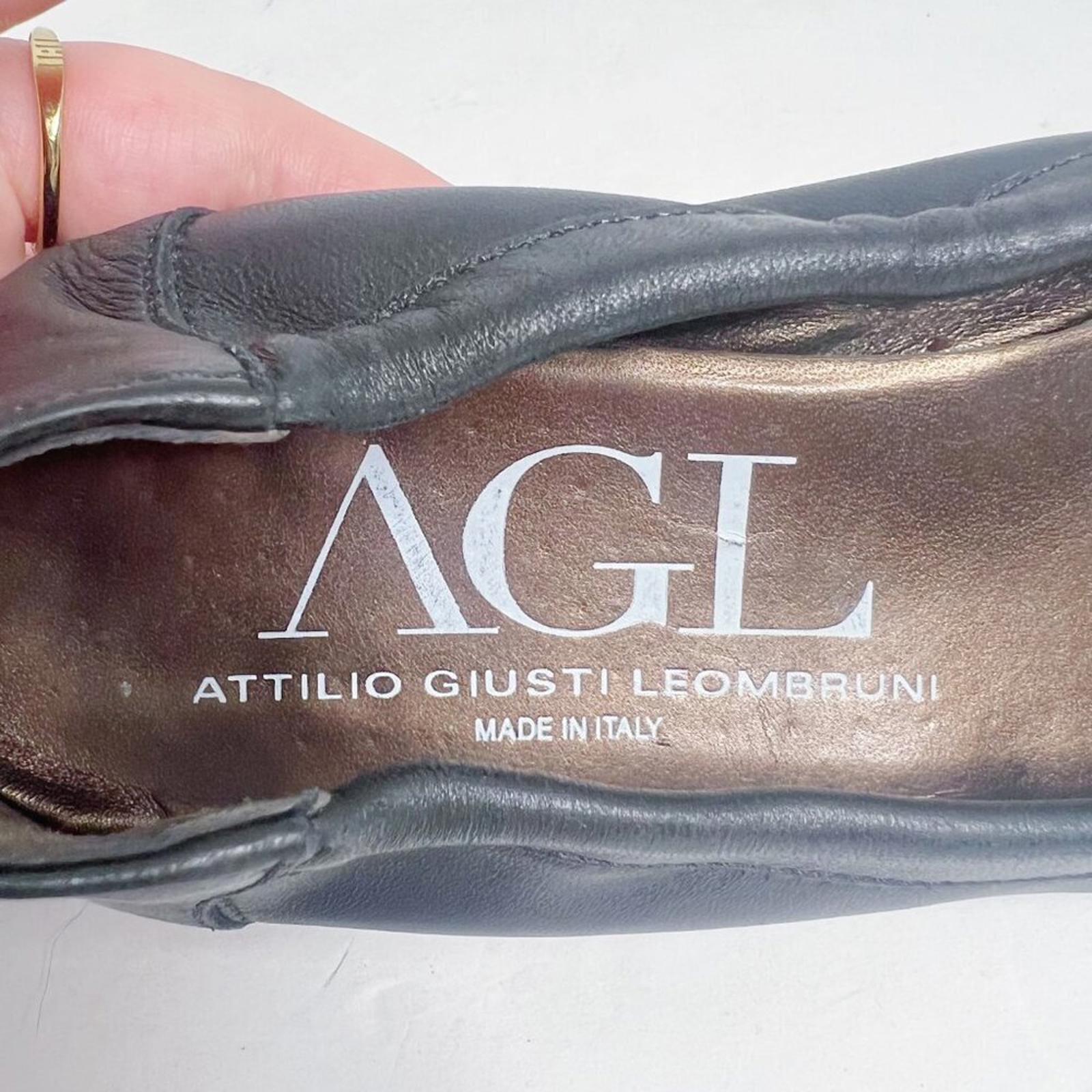 AGL Monika Cap Toe Ballet Flat Black Leather Bronze Buckle Women's Size 9.5