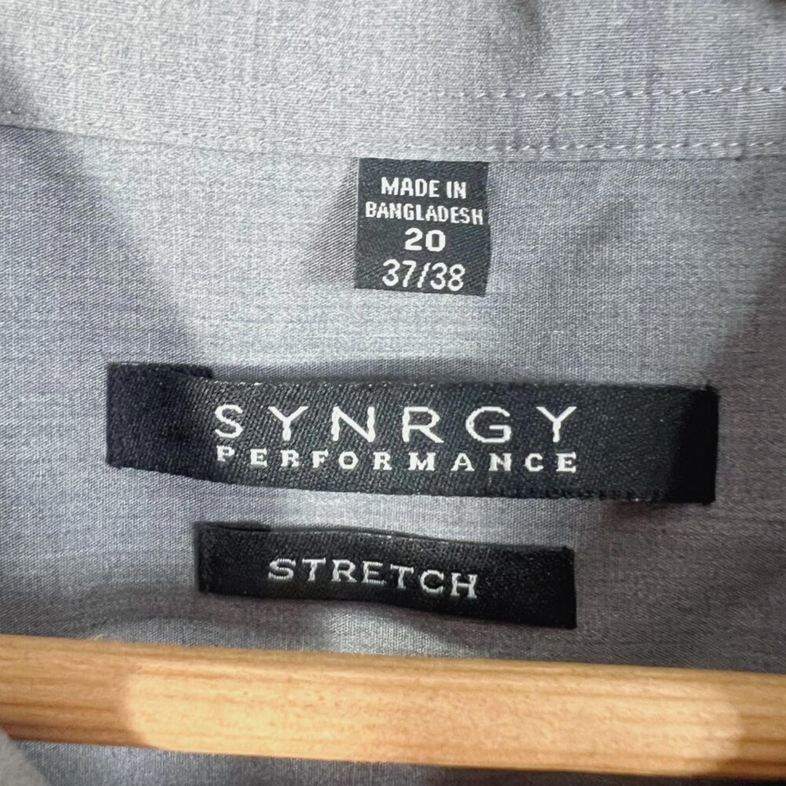 Synergy Performance Stretch Grey Men's Long Sleeve Button Up Shirt Size 20-37/38