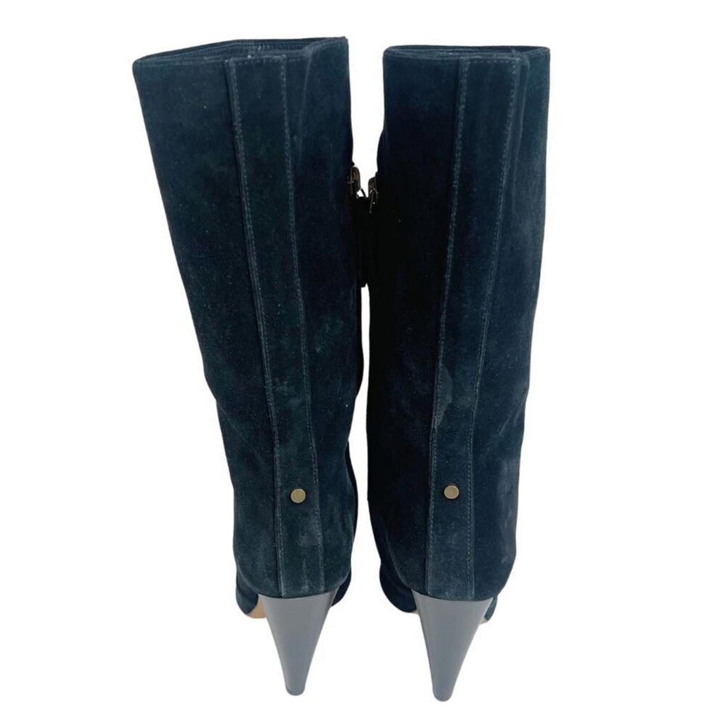 Veronica Beard Olivia Boots Black Suede Nuback Mid Calf Heeled Boots Size 6