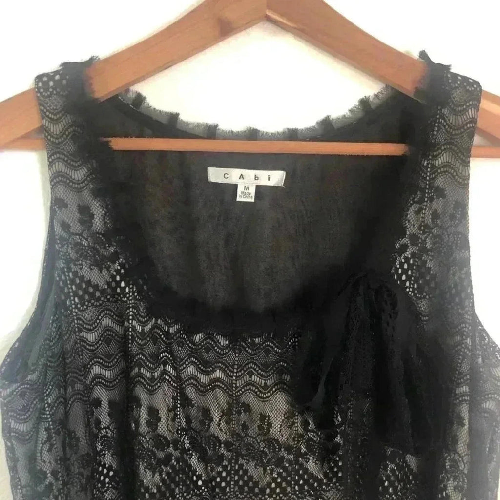 Cabi Black Lace Bow Tank Nude Underlayer Style 552 Office Work Women's Size M