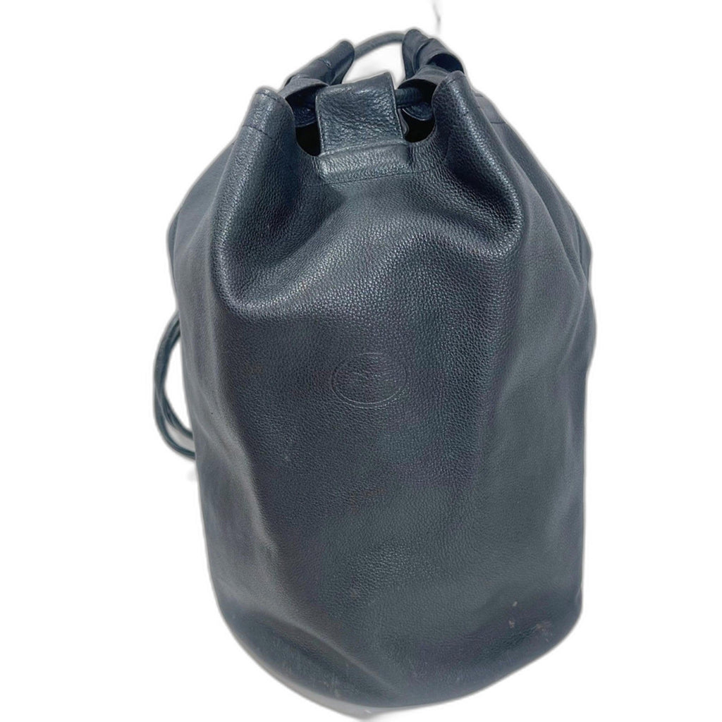 Longchamp RARE Vintage 90s Black Leather Drawstring Backpack Bag