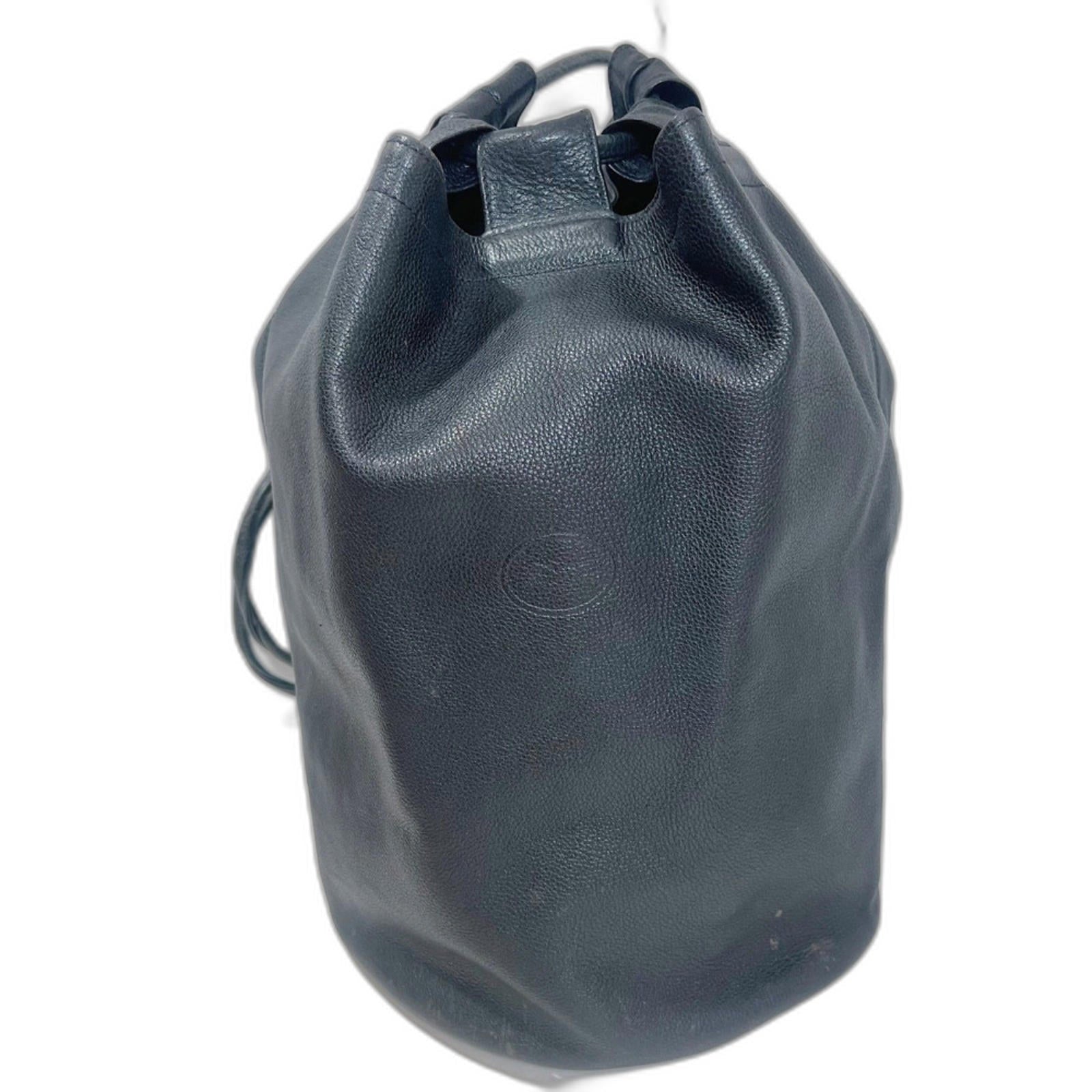 Longchamp RARE Vintage 90s Black Leather Drawstring Backpack Bag