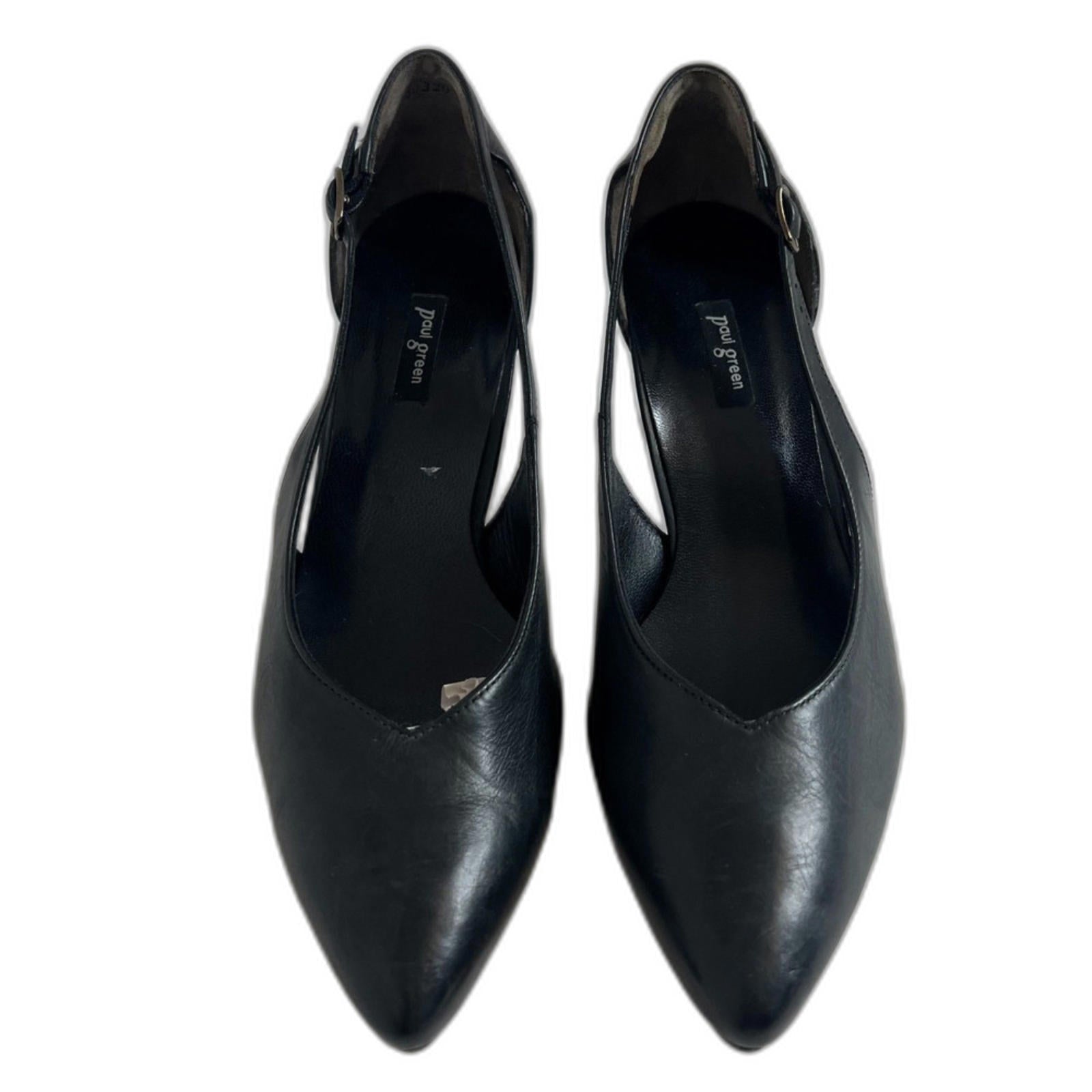 Paul Green Black Leather Pointed Toe Sling Back Heels Women's Size 9.5 US