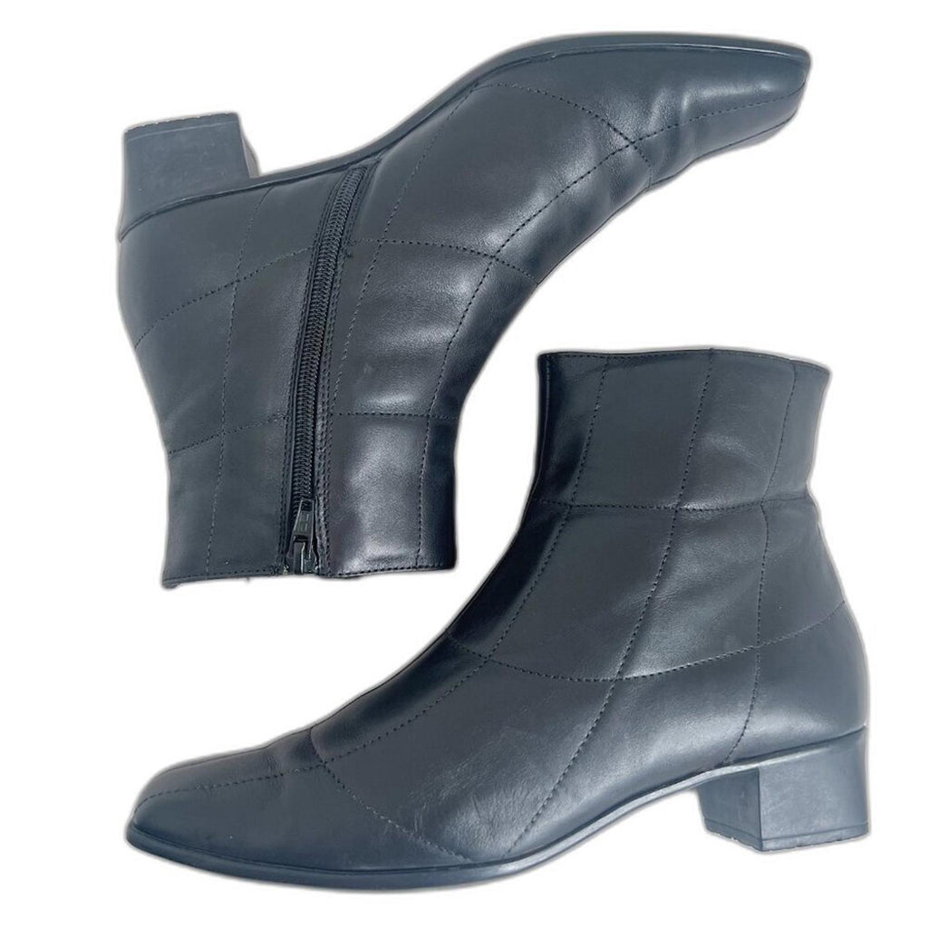 Sesto Meucci y2k Vintage Black Leather Square Toe Booties Quilted Boots Size 8.5