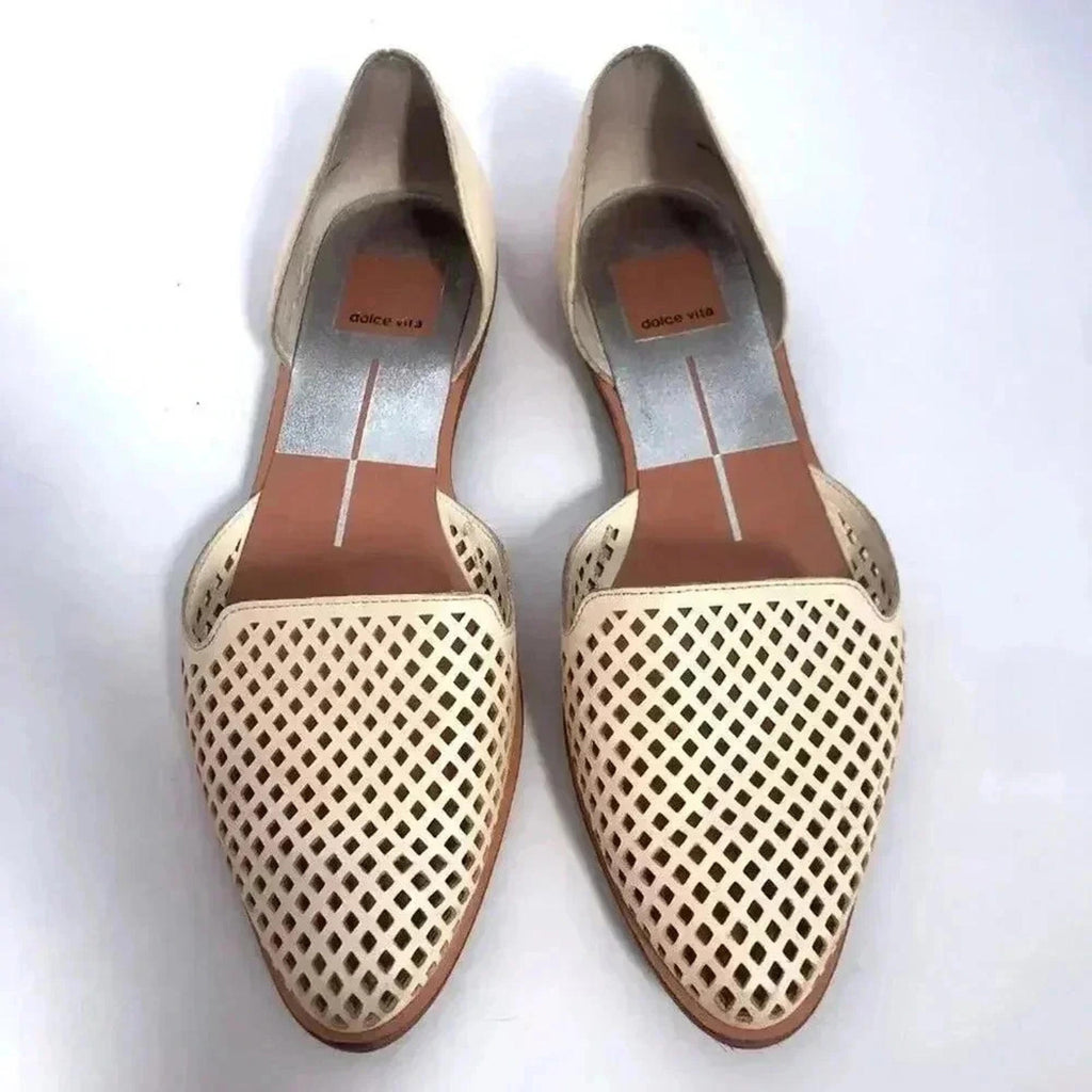Dolce Vita Laynie D'Orsay Cream Leather Pointed Toe Flats Sandal Size 7.5
