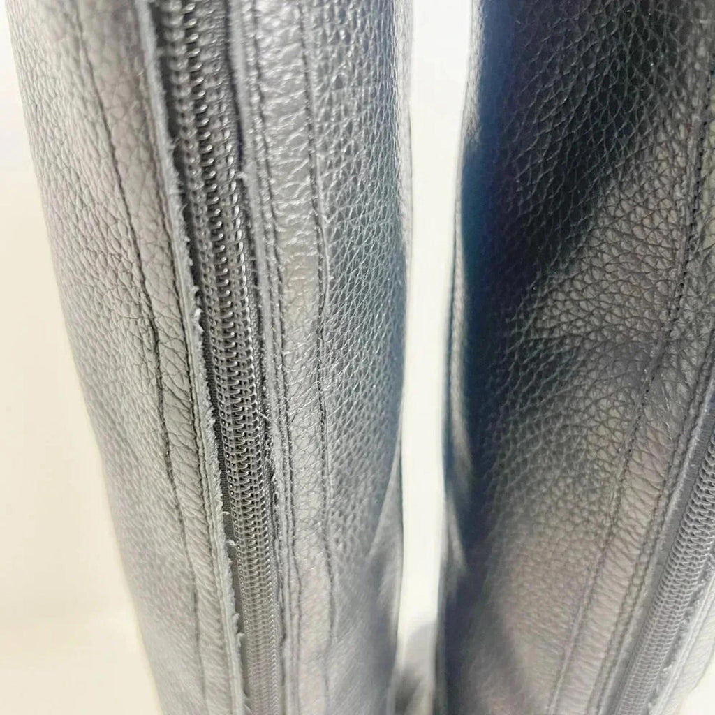 Cole Haan Pearlie Black Pebbled Leather Riding Boot With Buckle Women's Size 5.5