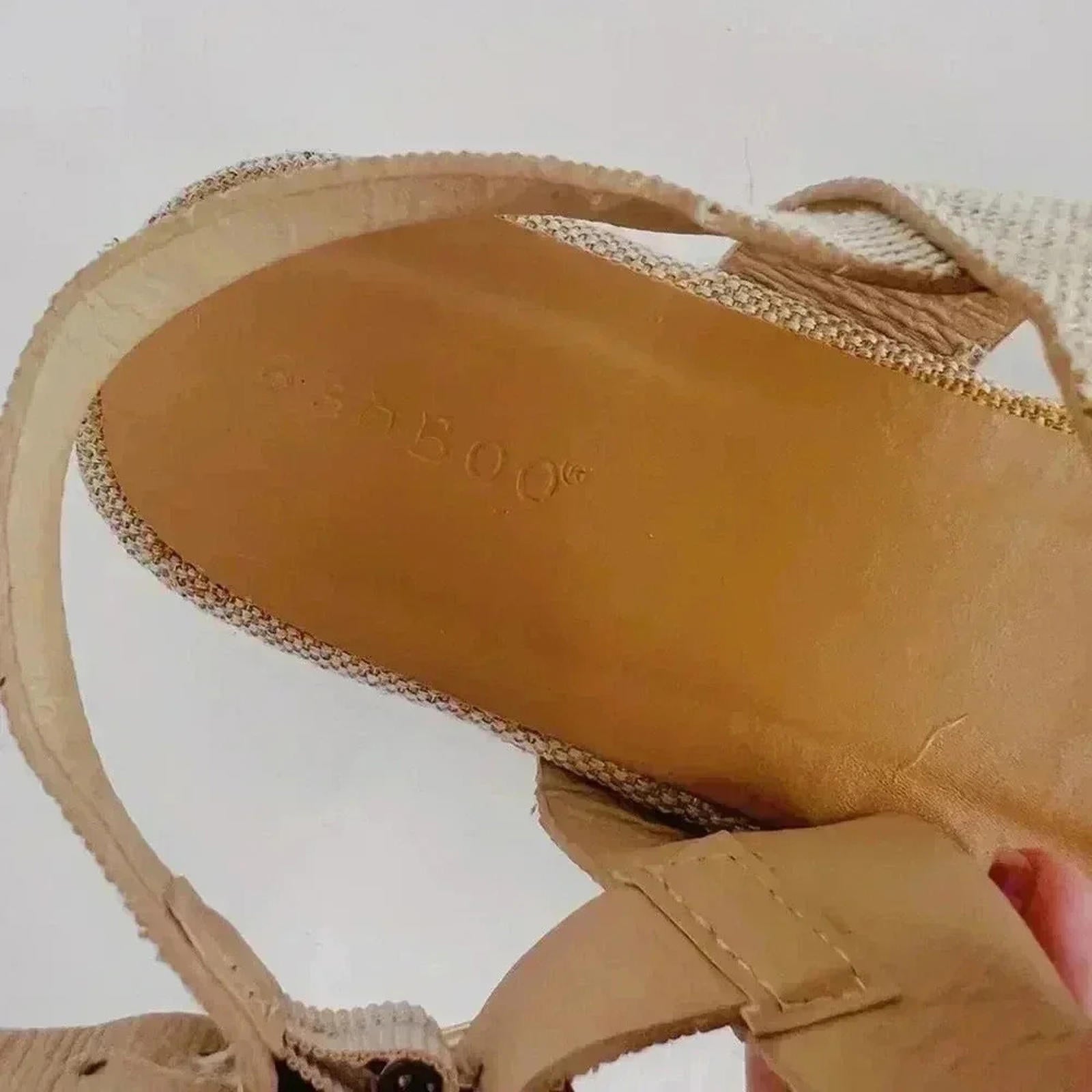 Bamboo Platform Espadrille Sandals Cream and Gold Canvas Woven Size 10